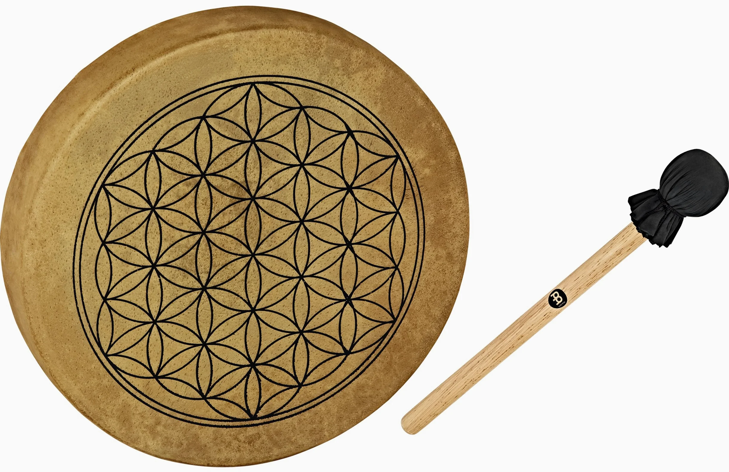 Sonic Energy Frame Drum 15 Pollici – Flower of Life – Tamburo a mano per meditazione, viaggi sonori, percussioni – Strumento sciamanico con pelle di bufalo – incluso battente (HOD15-FOL)