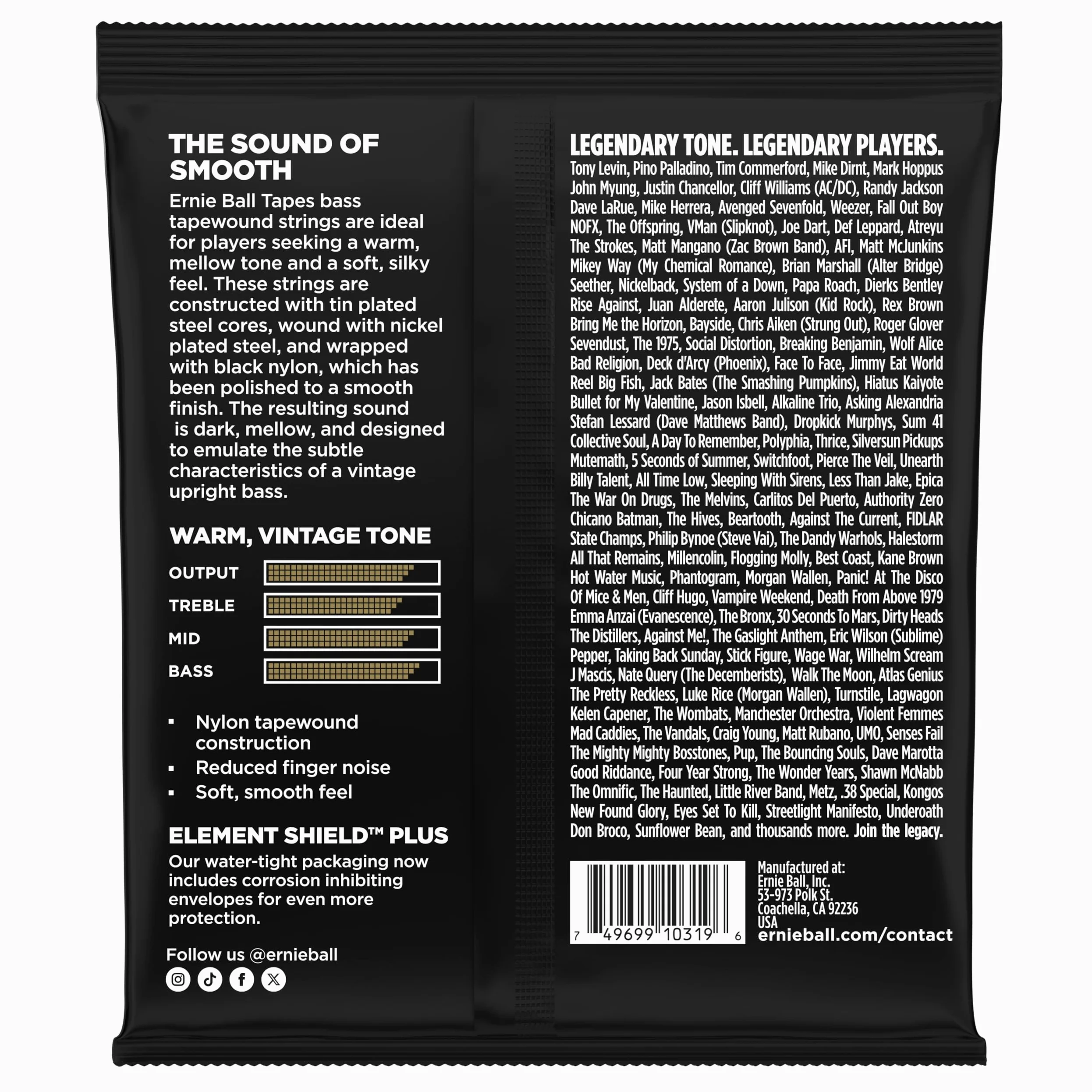 Ernie Ball Corde per basso elettrico Bass Tapes Tapewound Long Scale, calibro 60-115