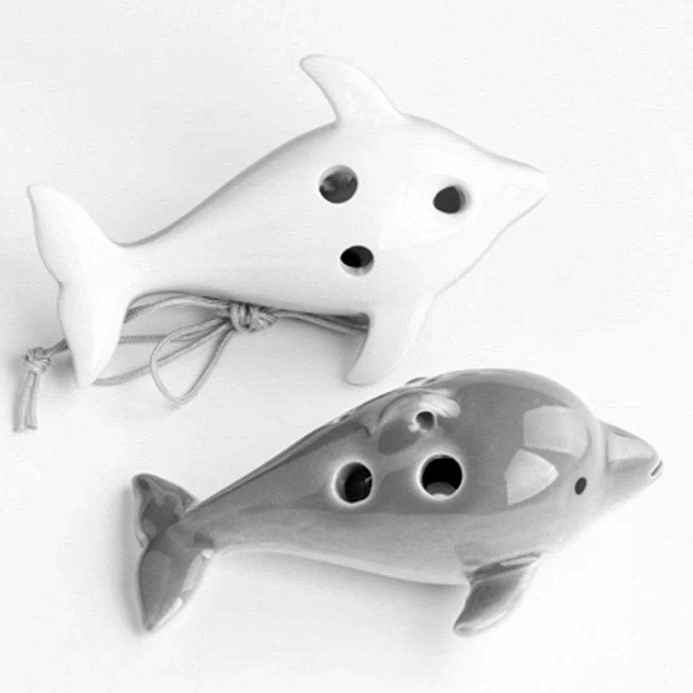 ocarina, Ocarina in ceramica creativa a forma di delfino, 6 fori, contralto in Do, regalo for bambini/bambine(Green)