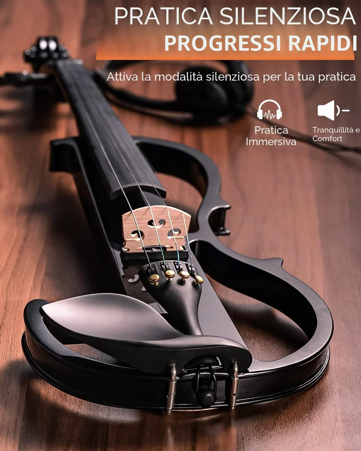 Vangoa Elettrica Silenzioso Violino 4/4 Full size Legno D'acero Violini per Principianti Studenti Adulti Adolescenti con Kit di Partenza, Nero
