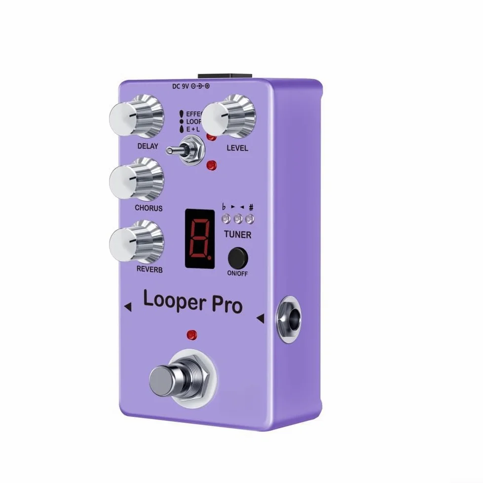 Rowin Looper Pro - Pedale effetto per chitarra con ritardo Looper 45s, accordatore riverbero ritardo ritardo coro, 3 modalità, processore multi-effetto in lega di zinco, viola