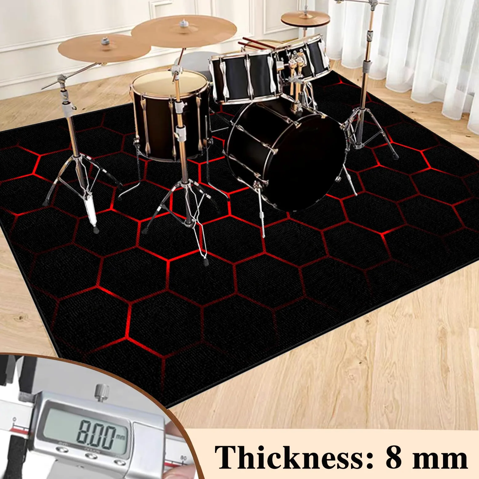 Tappeto Batteria Insonorizzato, Tappeto per Batteria, Drum Carpet per Batteria Elettronica, Assorbimento degli Urti Antiscivolo Pad, Drum Tappeto per Musica Pratica E Performance 200 x 160 cm