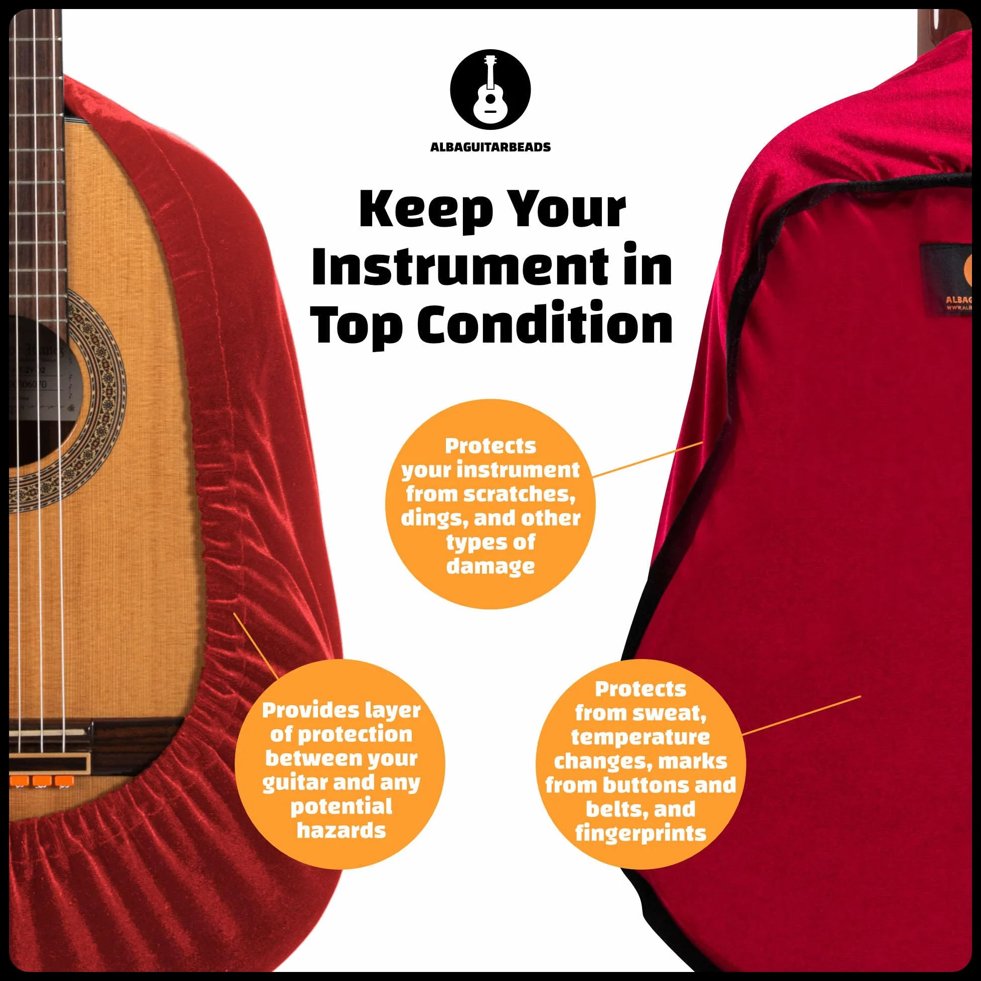 Alba Guitar Dust Cover - Involucro protettivo per chitarre classiche, cover in velluto antipolvere per chitarre acustiche e chitarre elettriche, Rosso