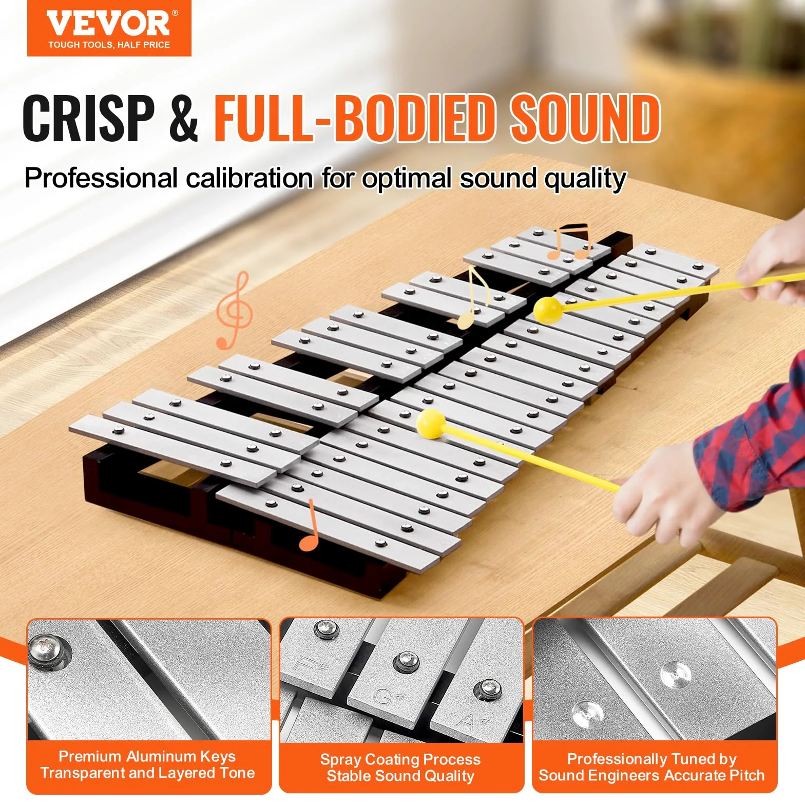 VEVOR Kit Campana Xilofono Glockenspiel a 32 Note, Strumento a Percussione con Mazze, Bacchette e Borsa Trasporto, Strumenti a Percussione Xilofono Glockenspiel Professionale per Adulti e Studenti