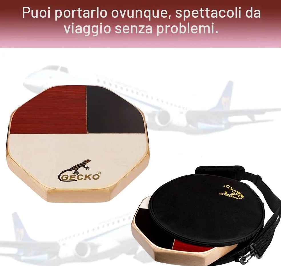 GECKO Cajon, Tamburo portatile con borsa portaoggetti, strumento a percussione originale, bong e rullante, garanzia di 2 anni (nuovo modello)