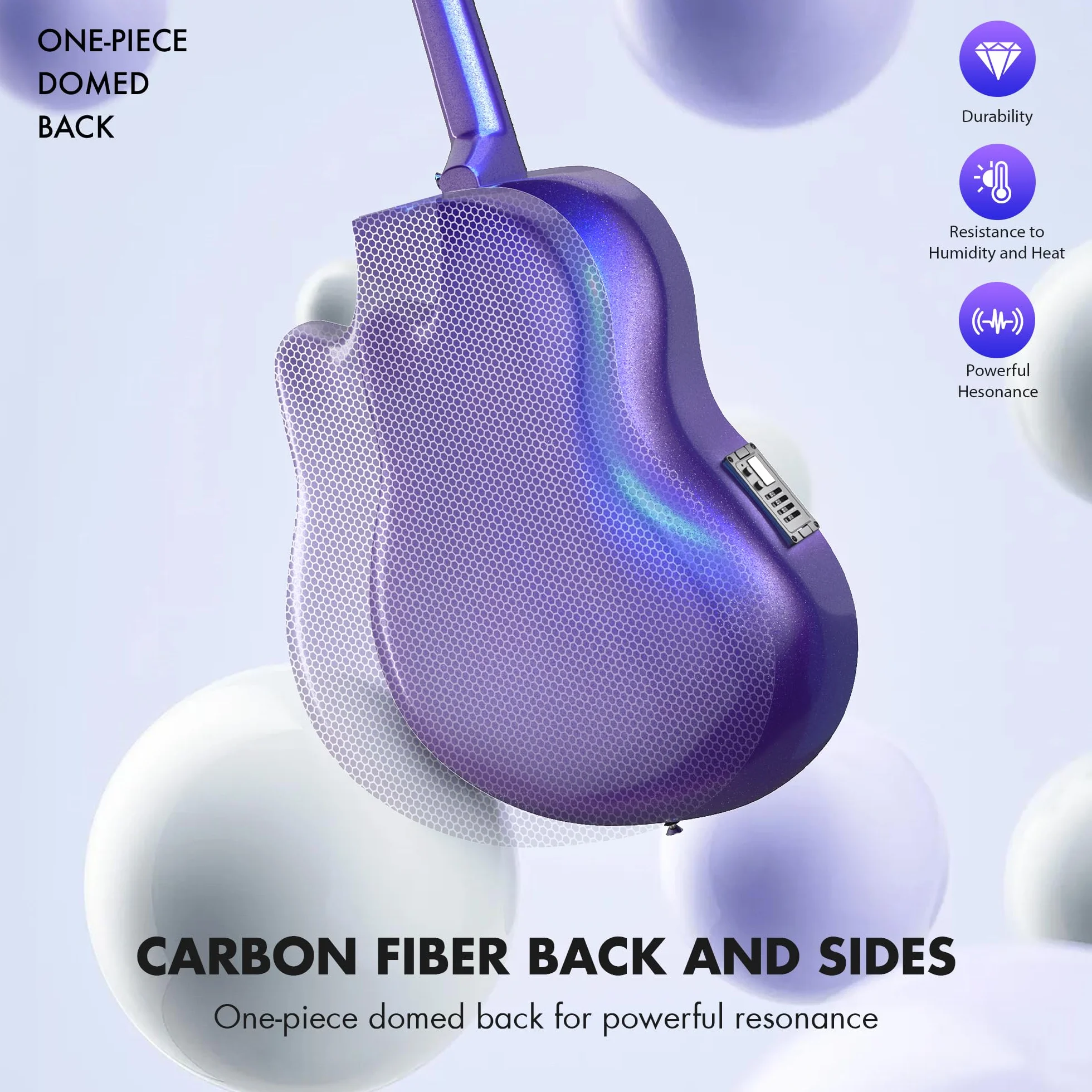 CAHAYA Chitarra Elettro-Acustica 41 Pollici: Fibra di Carbonio con Finitura Sfuma Blu-Viola Elegante, Tavola in Abete, Pickup Piezo Integrato, Perfetta per Viaggio e Palco (CCF0396P)