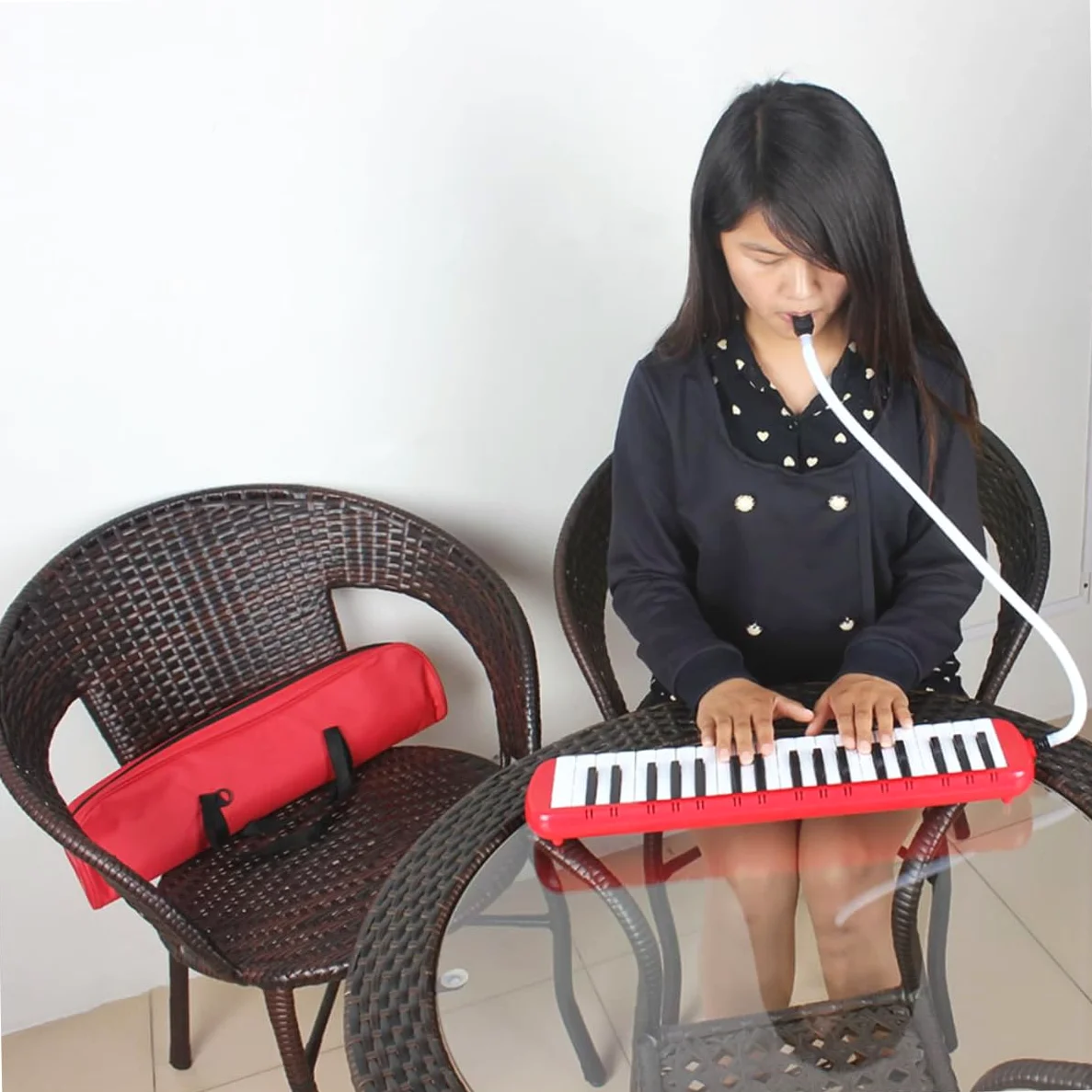 Melodica Strumento Musicale con Custodia 37 Tasti Rosso | Abs, Peso Leggero, senza Batterie, Borsa Integrata per Trasporto e Conservazione