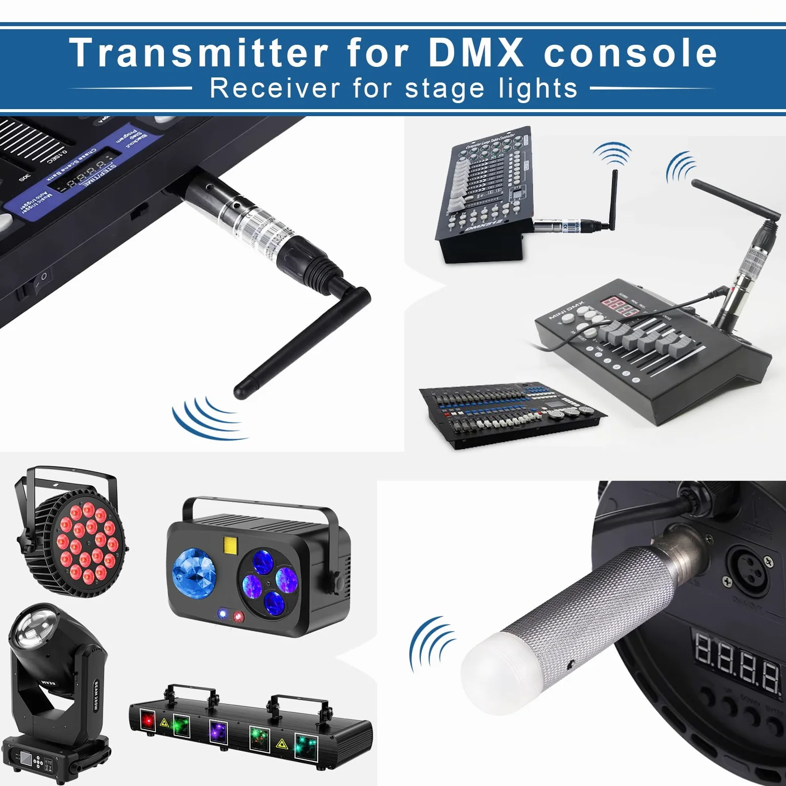 UKing Controllore DMX Senza Fili, Trasmettitore/Ricevitore Wireless DMX512 Controllore di illuminazione a LED Funziona con il Controller DMX, per Luminose del Palcoscenico a Testa Mobile DMX 512/384
