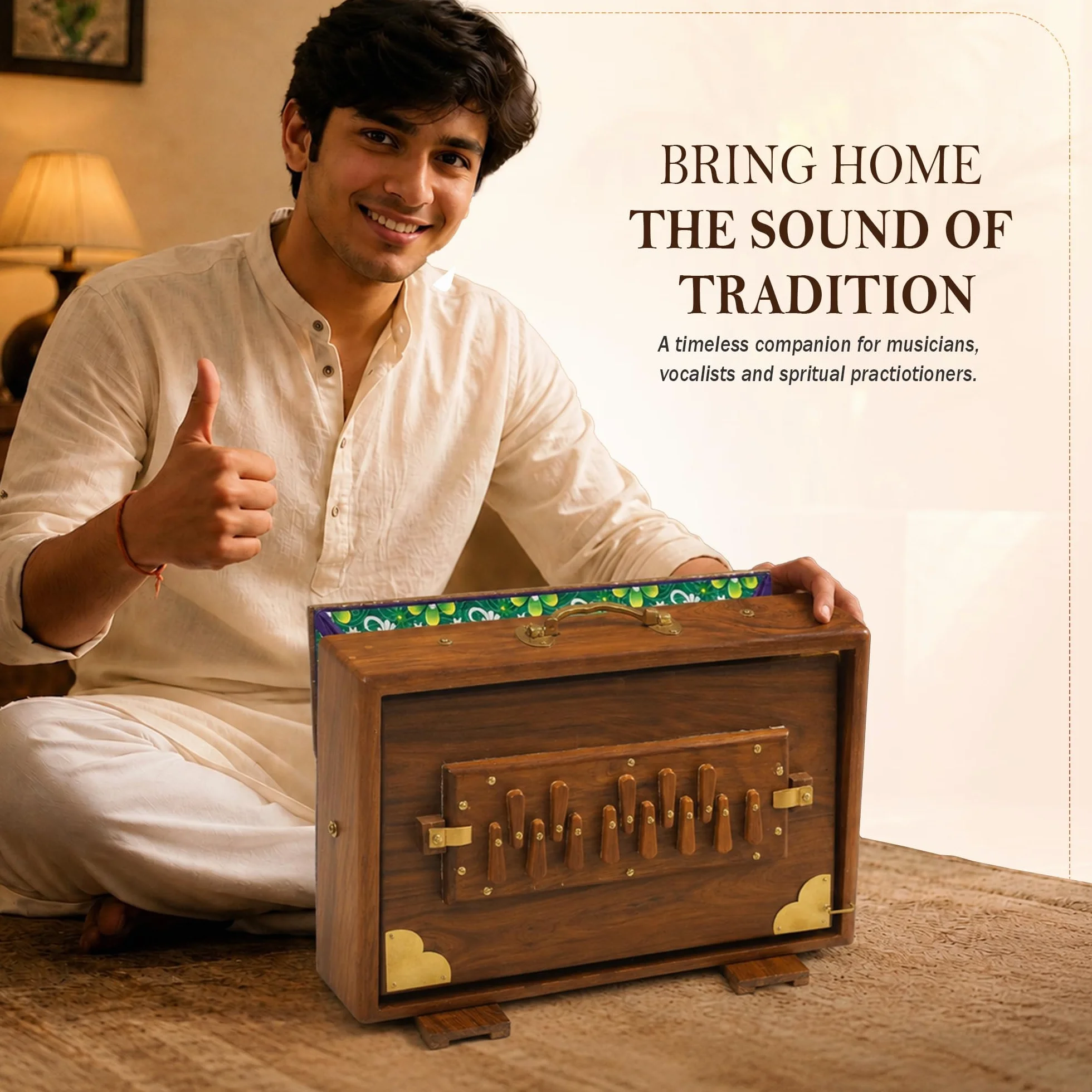 Shruti Box with 13 note Tuned 432 Hertz Padded Carry Bag Made by Teak wood