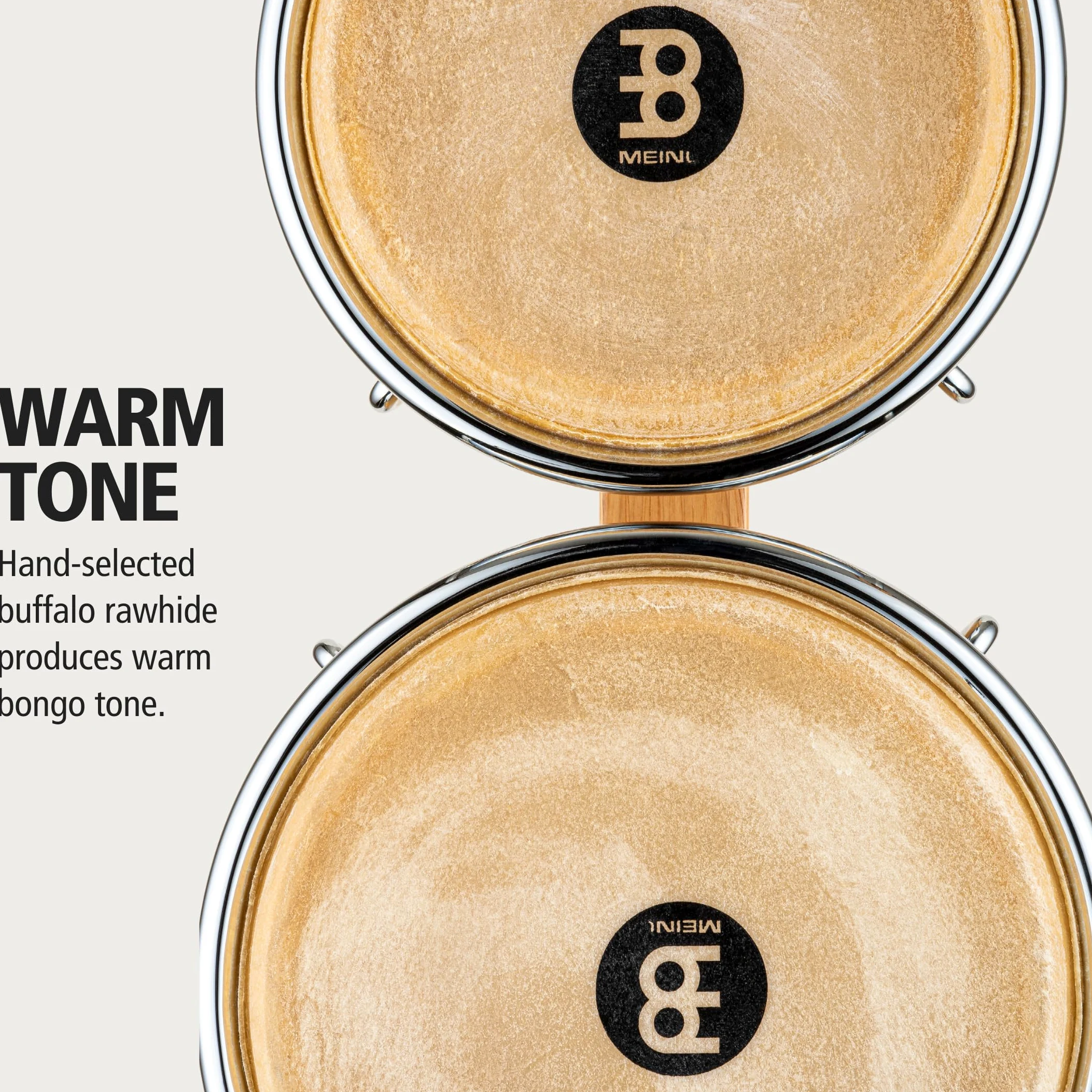 Meinl Percussion Bongos Wood Chrome - 2 Tamburi a Mano da 6.75 e 8 Pollici - Chiave Accordatura Inclusa - Quercia del Siam, Natural High Gloss (WB200NT-CH)