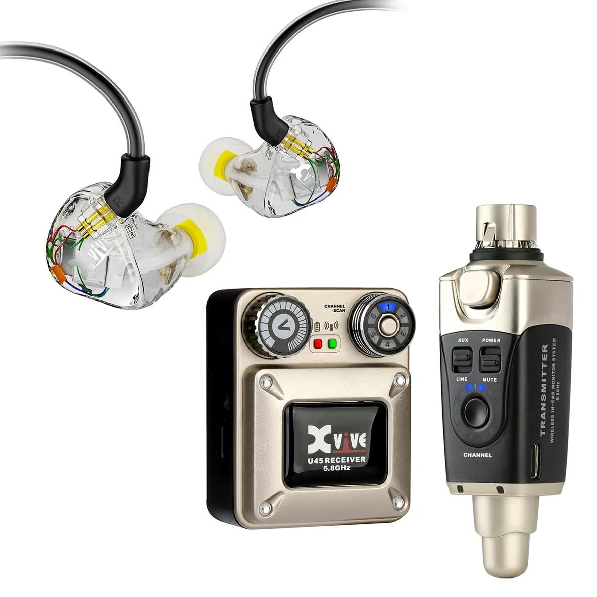 XVIVE U45T9-5.8 GHZ WIRELESS IN EAR MONITOR SYSTEM PLUS IN EAR MONTORS & CASE
