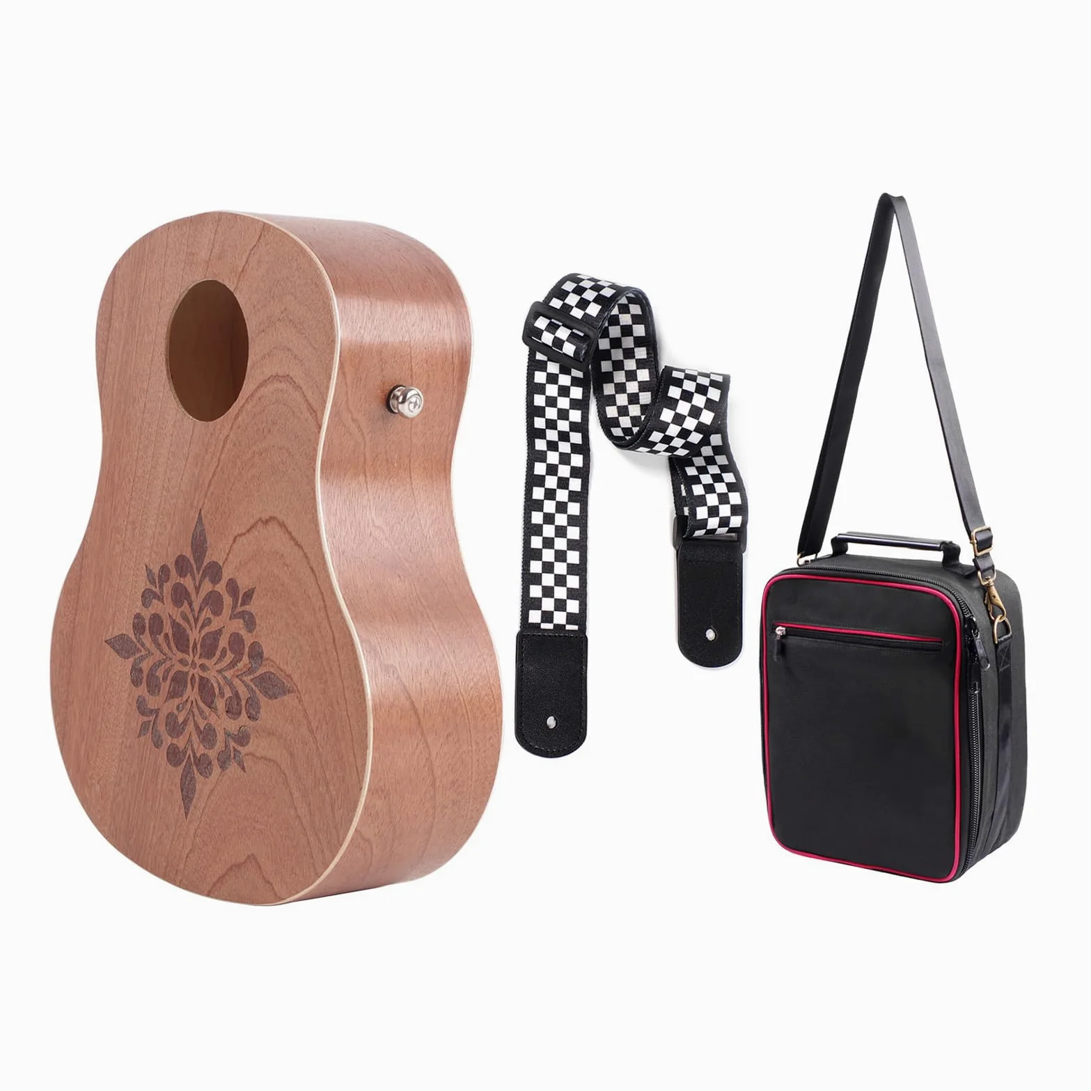 Walmeck Rockhouse Cajon Tamburo in Legno a Forma di Chitarra Strumento a Percussione Portatile con Tracolla per Campeggio Viaggio All'aperto