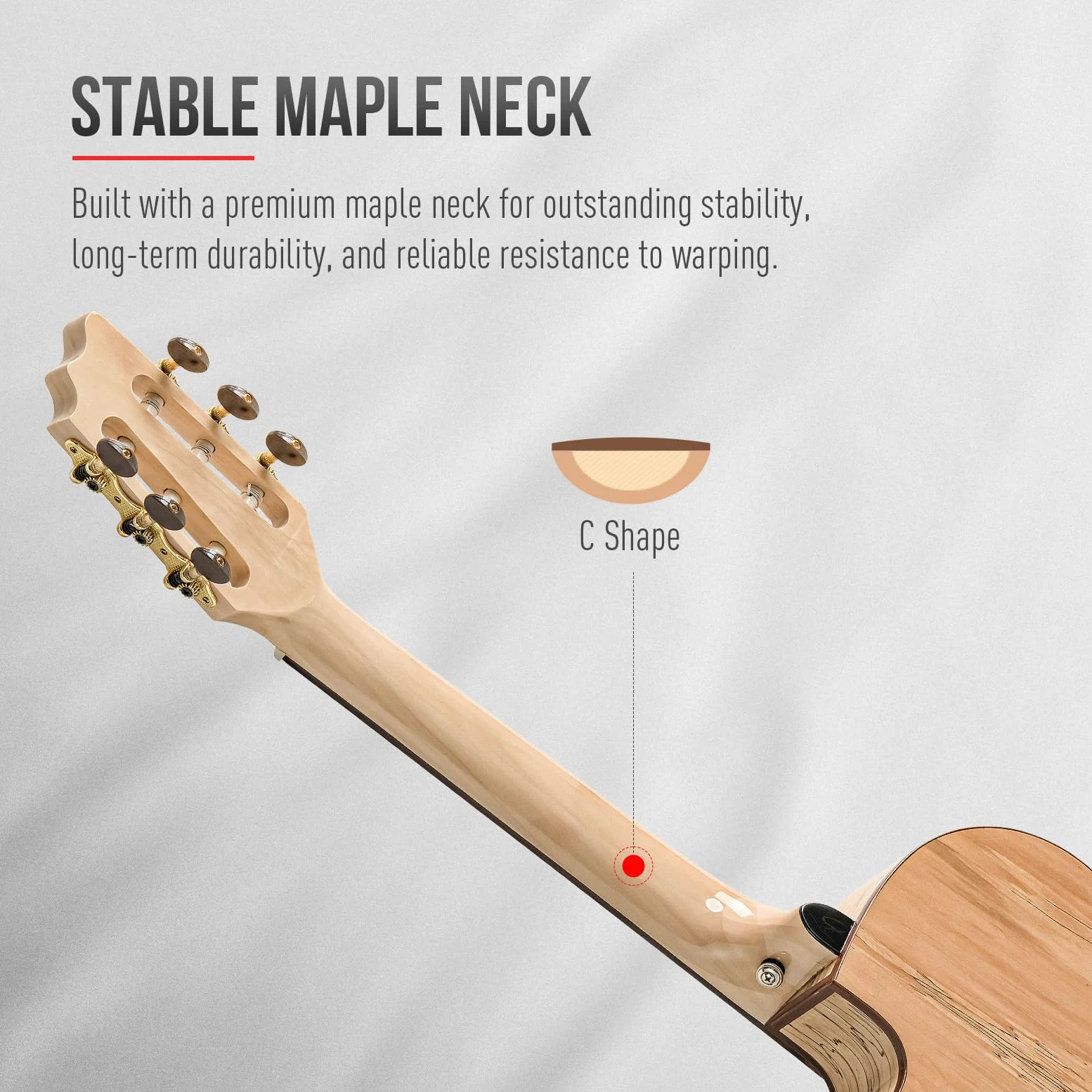 SONICAKE 39" Chitarra Acustica Elettrica Crossover | con Accordatore, Pickup e Preamp, Top in Abete Massello, Corpo in Acero Marmorizzato, EQ a 3 bande, Corde in Nylon QGT-30