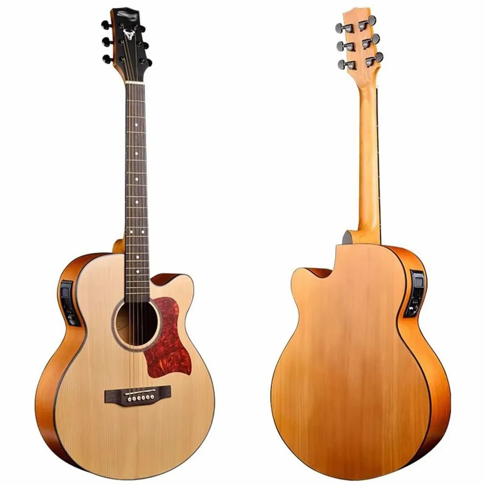 Chitarra Acustica Elettrificata Da 41 Pollici, Chitarra Acustica Full-size Con Spalla Mancante, Tavola Armonica In Abete Massello, Fondo E Fasce In Mogano, Ottime Prestazioni(Natural wood colo)