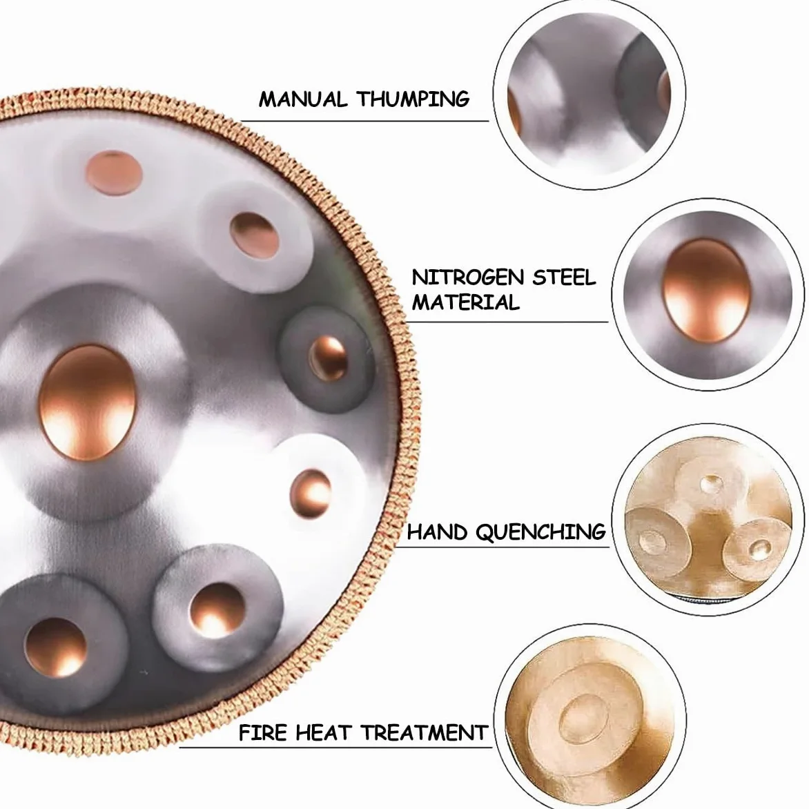 Handpan Strumento Musicale, 56cm 440 Hz 9/10/12 Note Tamburo In Acciaio Tongue Drum In Sol Minore Con Bacchette, Supporto Per Batteria, Borsa Per Meditazione Yoga(Nero,9)