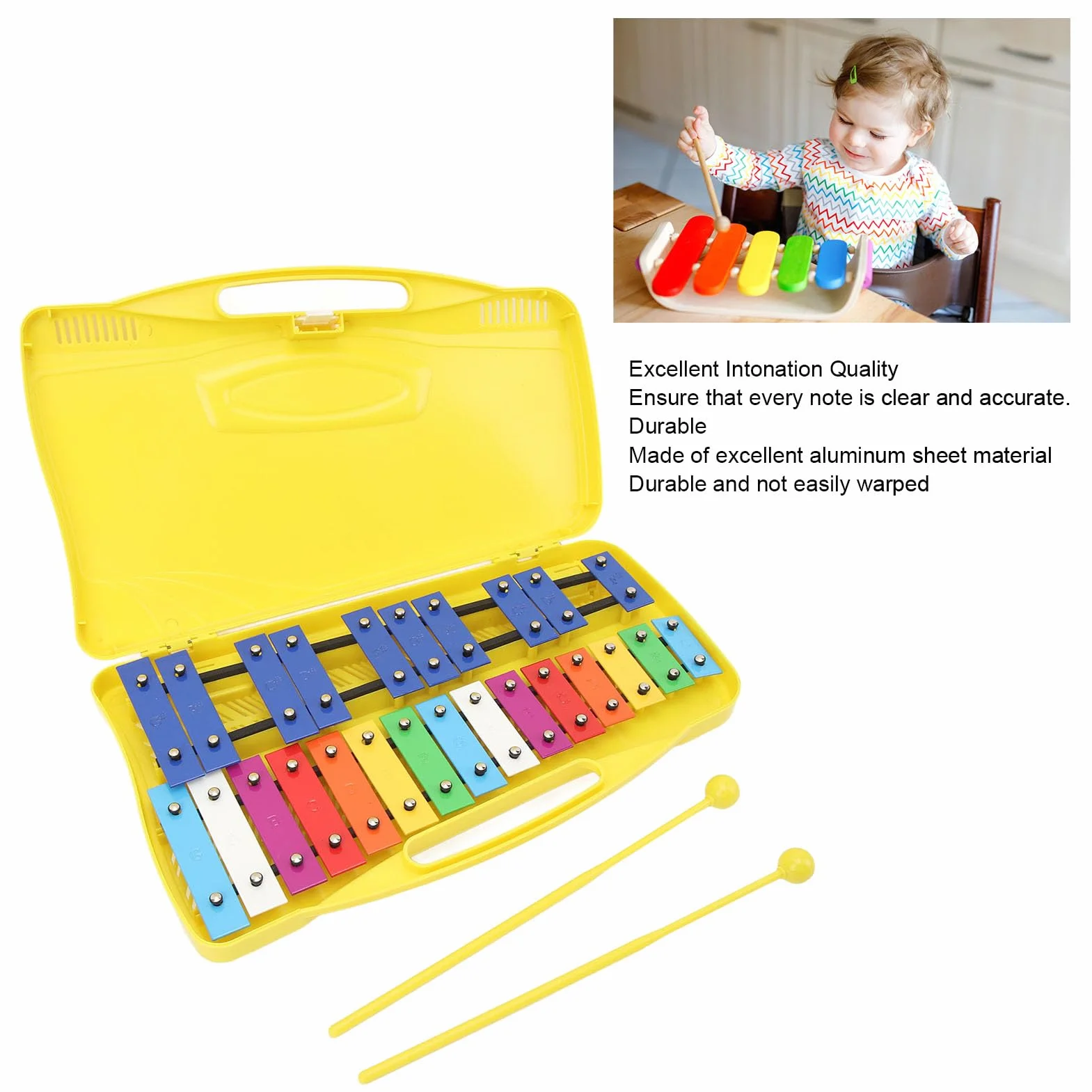 Xilofono per Bambini 25 Note Alluminio, Strumento Musicale Educativo con Scatola Colorata Ideale per Principianti e Scuola Musica Giocattolo Bambino Regalo