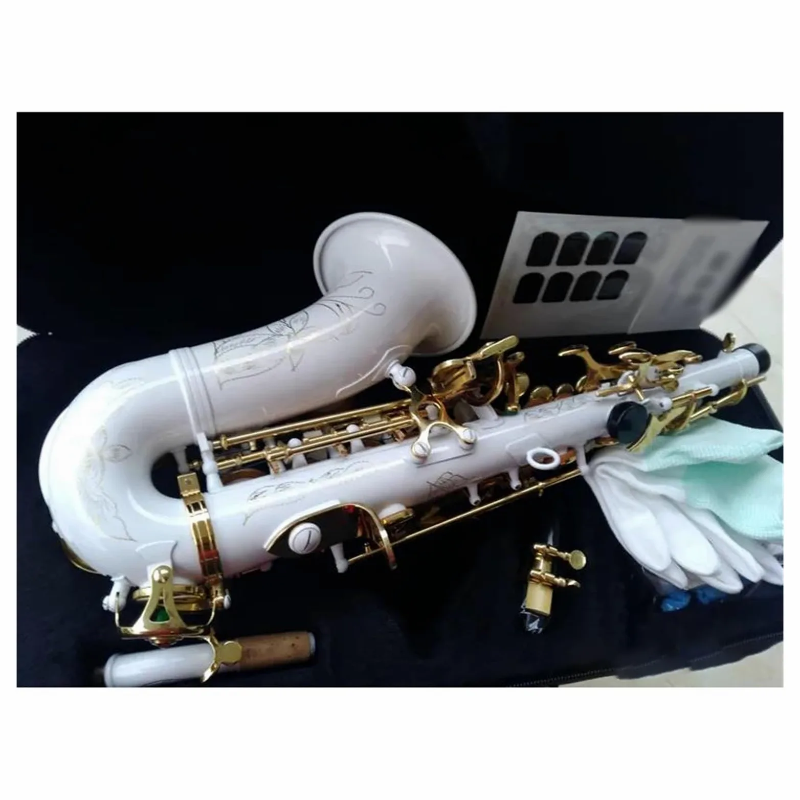 sassofono Sassofono Soprano Curvo Bianco Bb Gold Key Sax Strumento A Fiato Alto Con Custodia Spazzola Per Cinturino Per Ance Per Sassofono Soprano