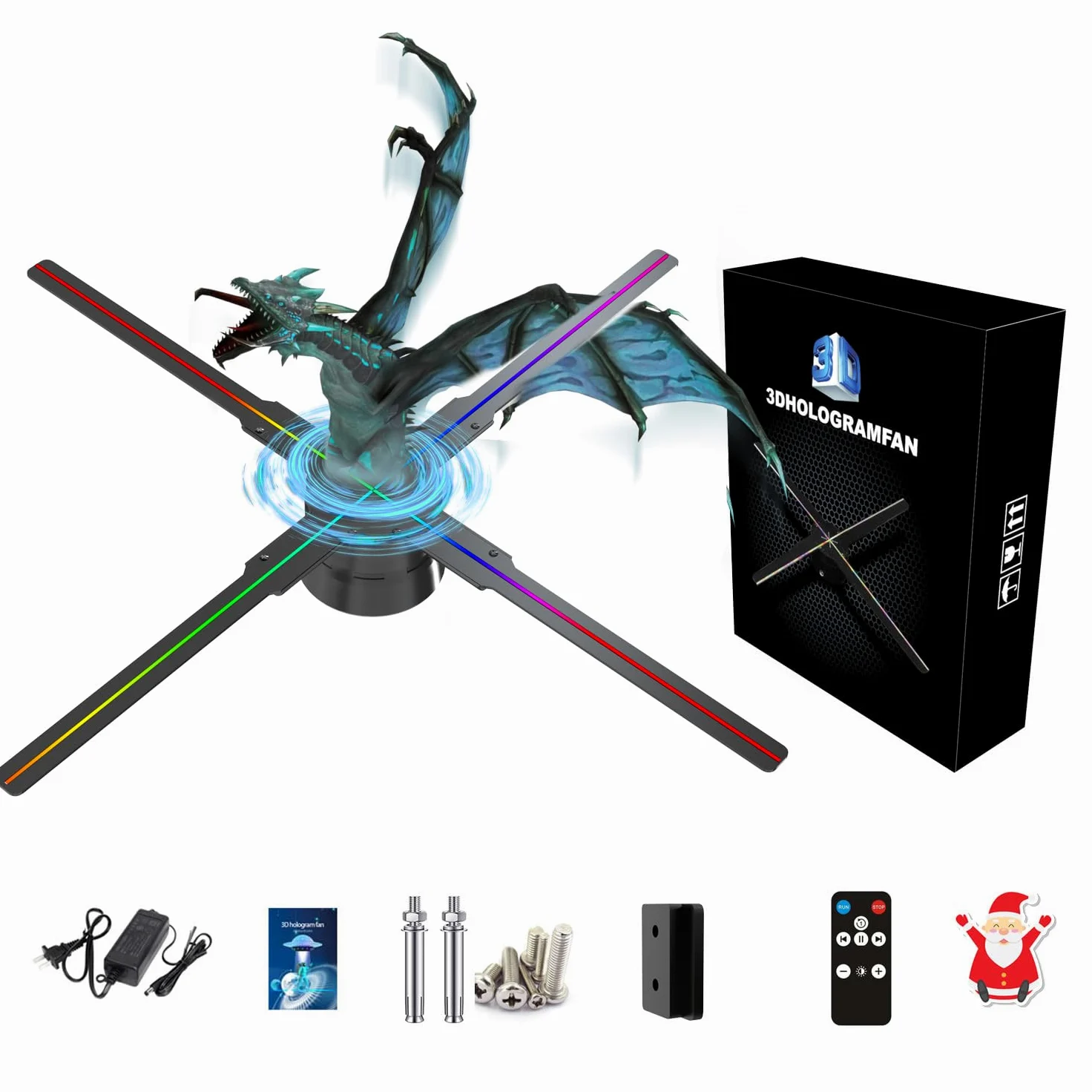 MissYou Ventilatore Olografico 3D 46CM, 528 LED Alta Luminosità, WiFi e Bluetooth, Telecomando, 700 Video 3D Inclusi, Ideale per Stand Espositivi e Presentazioni Aziendali