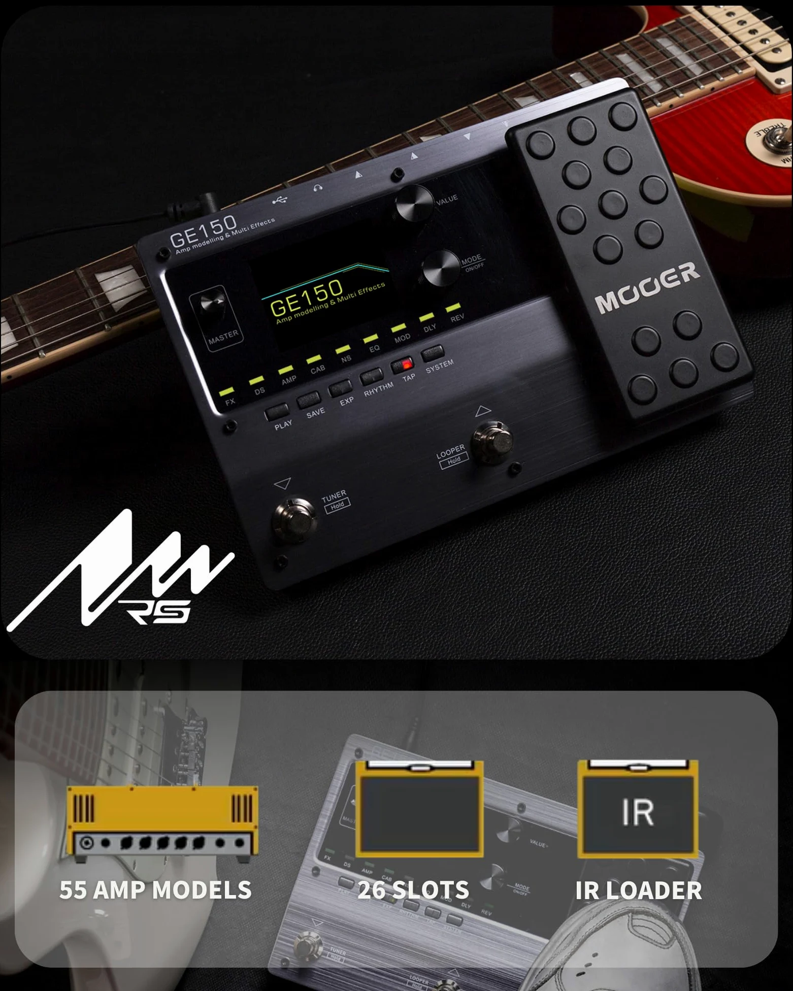 MOOER GE150 - Pedale di modellazione per amplificatore per chitarra elettrica, processore portatile multi-effetto con espressione e ricarica IR per spettacoli dal vivo, streaming live, studio a casa