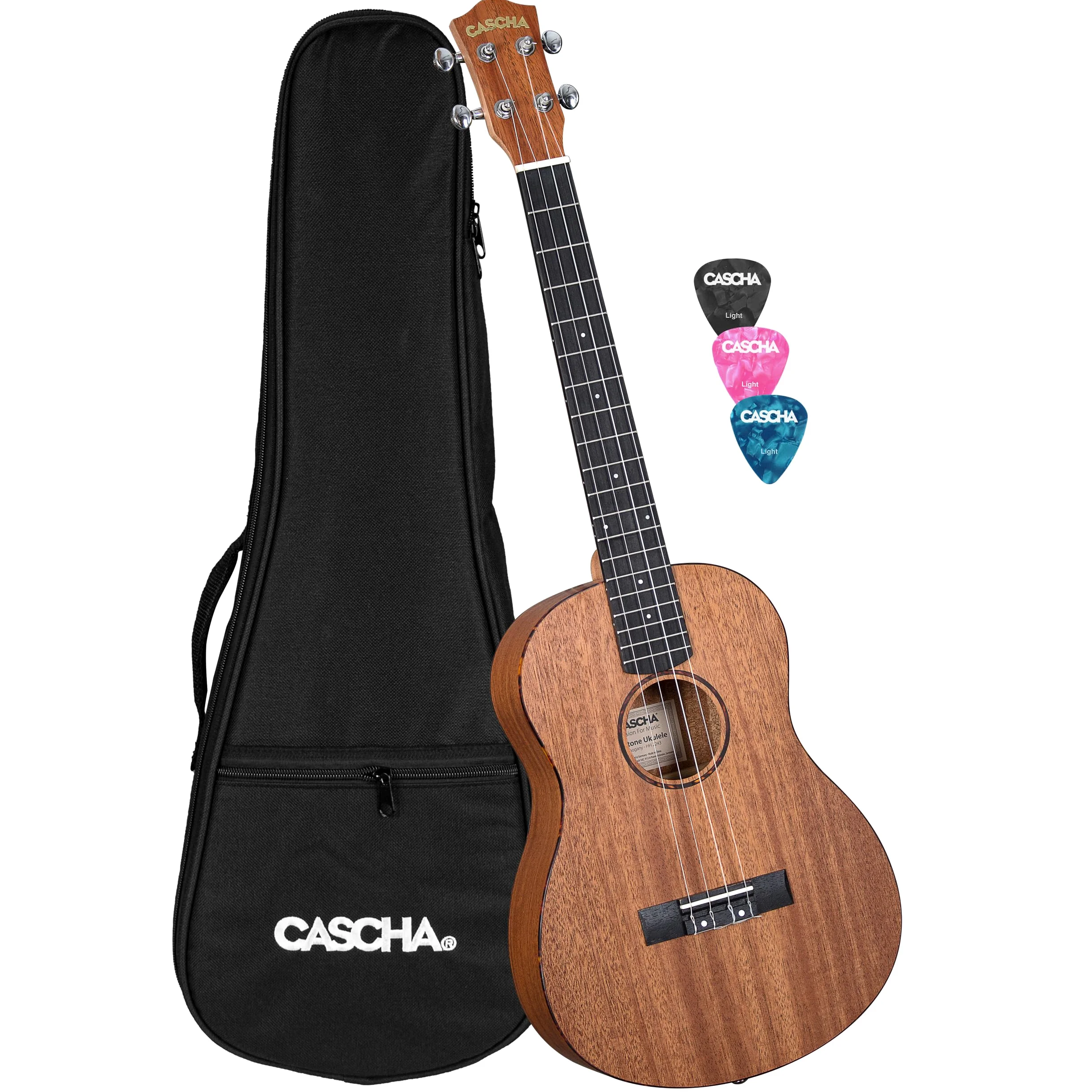 Baritone Ukulele Mahogany mit Aquila Saiten, Gurtpins, gepolsterte Tasche & 3 Plektren