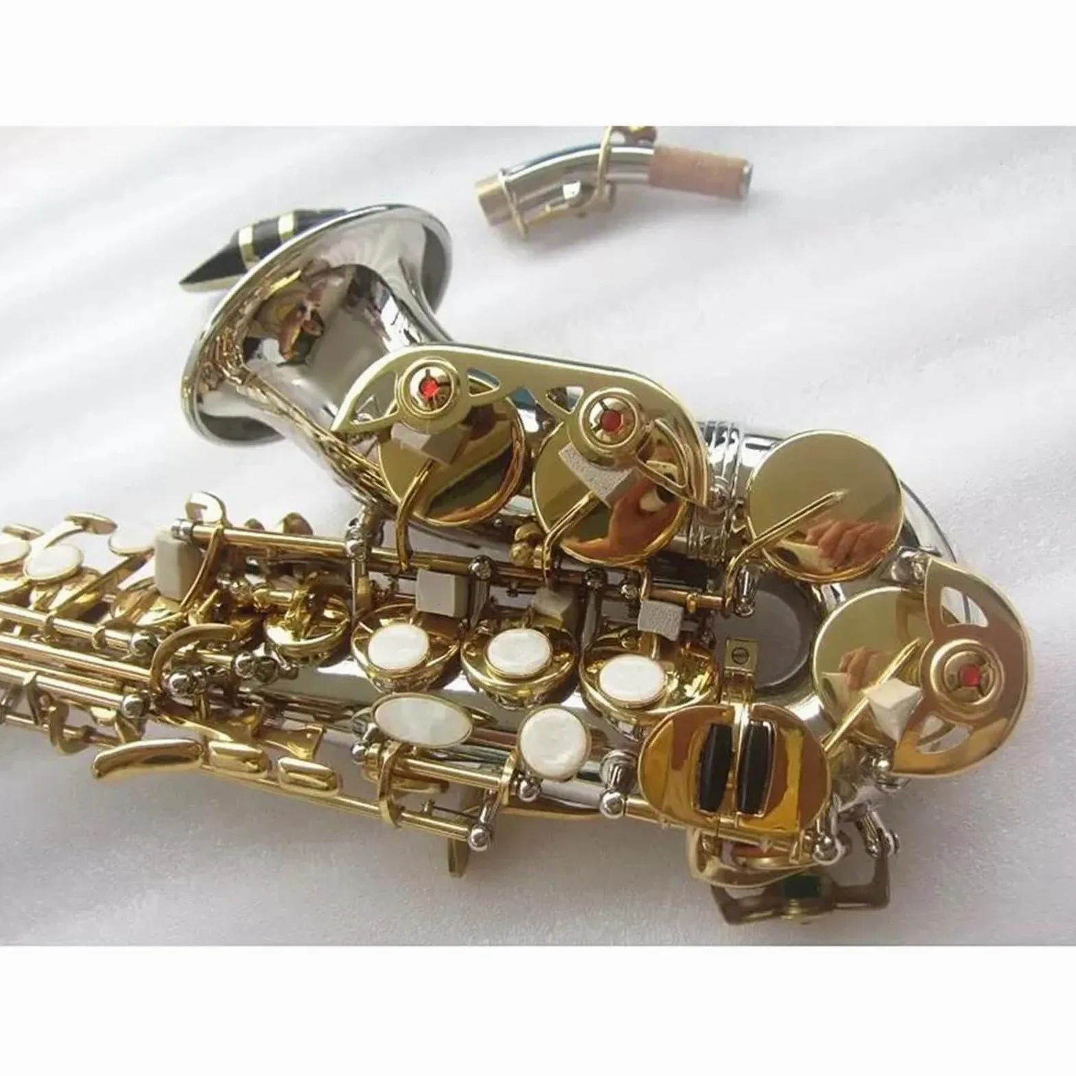 sassofono Sax Soprano Sassofono Soprano Curvo Nichel Argento Ottone Sax Con Bocchino Patch Pad Ance Piega Collo