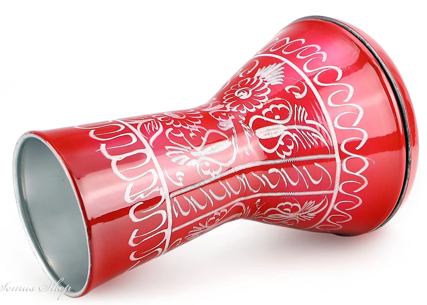 Darbuka - Tamburo per bambini orientali in alluminio pressofuso inciso a mano, colore rosso minerale