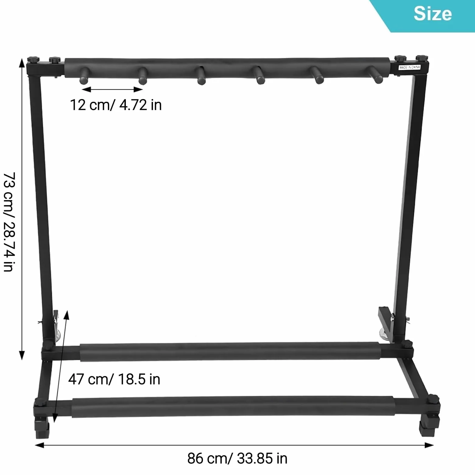 Greensen Supporto per Chitarra in Metallo con Imbottitura Protettiva in Gomma Porta Chitarra da Terra 5 Posti per Chitarre e Custodie, Bassi, Violoncelli 86 x 47 x 73 cm