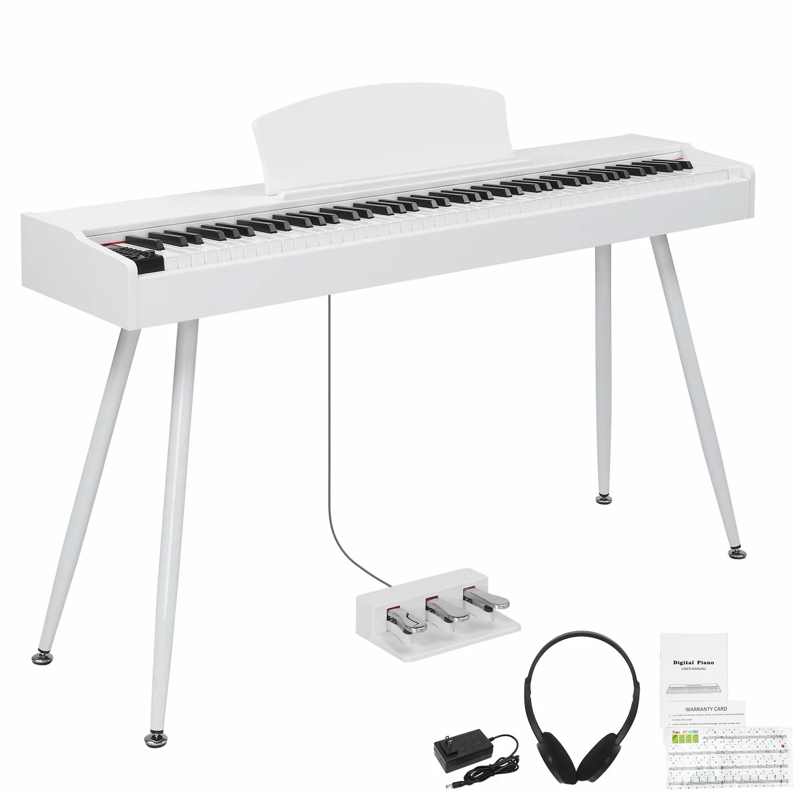 LALAHO E-Piano, pianoforte digitale a 88 tasti, per principianti, tastiera con 3 pedali, supporto a quattro zampe, doppio Bluetooth, altoparlante stereo, bianco