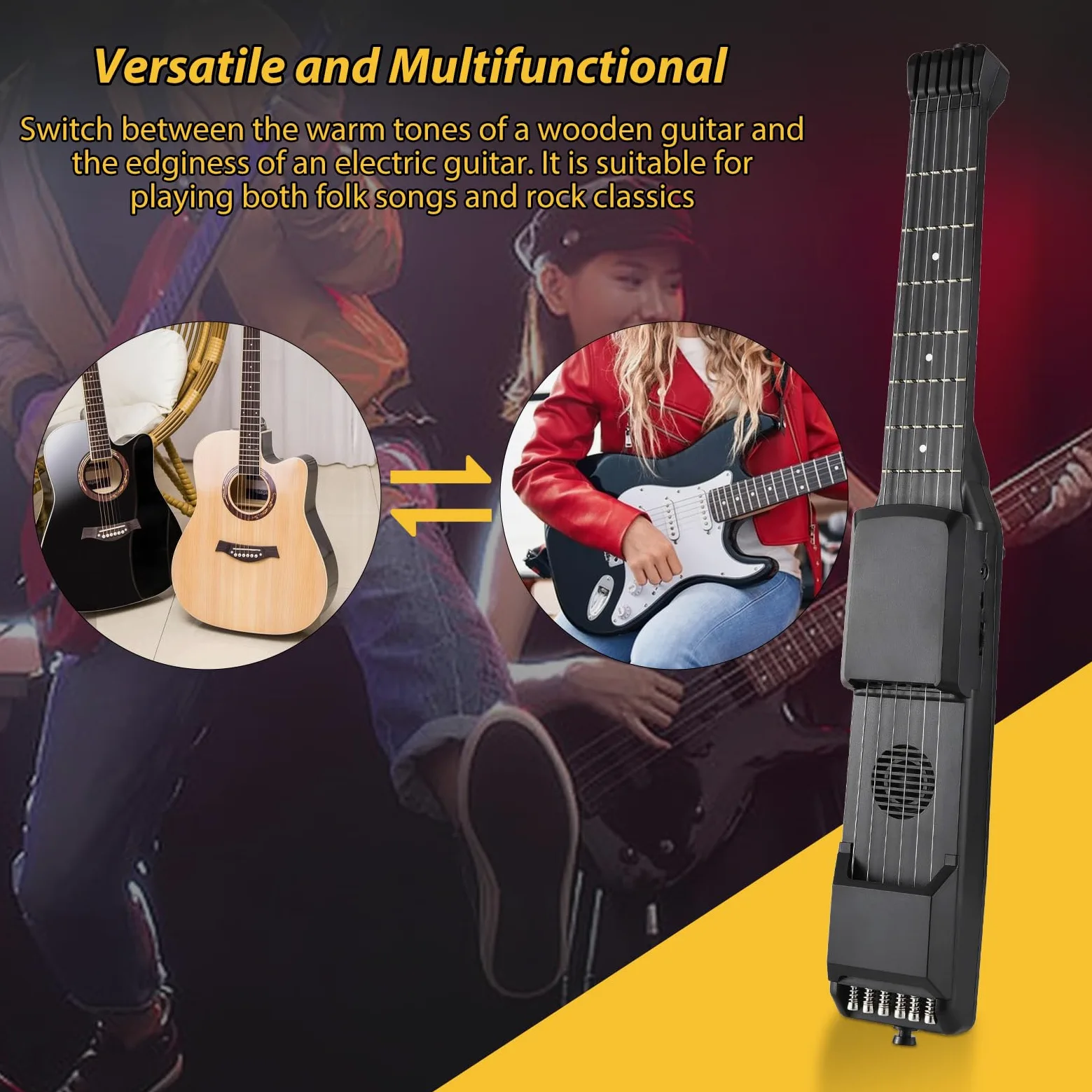 Chitarra Intelligente a 7 Tasti, Chitarra Elettrica da Viaggio Portatile con Sintonizzatore Digitale Metronomo Display LCD AI, per Principianti Pratica Professionale Performance