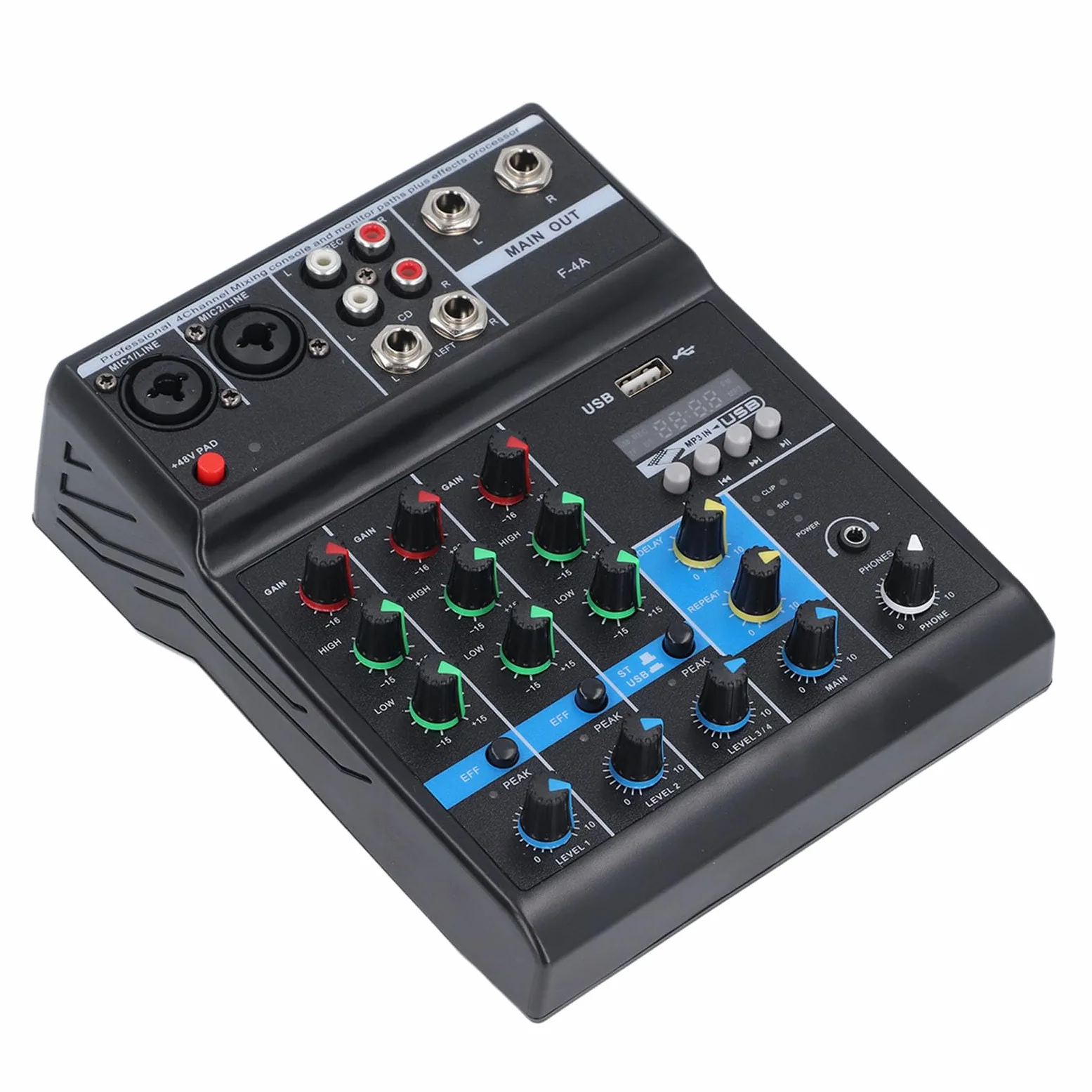 Mixer Audio a 4 Canali Mixer Audio Professionale USB BT per Feste DJ Registrazione in Studio Materiale ABS per Registrazione di Musica su Computer Streaming Live Attrezzatura da