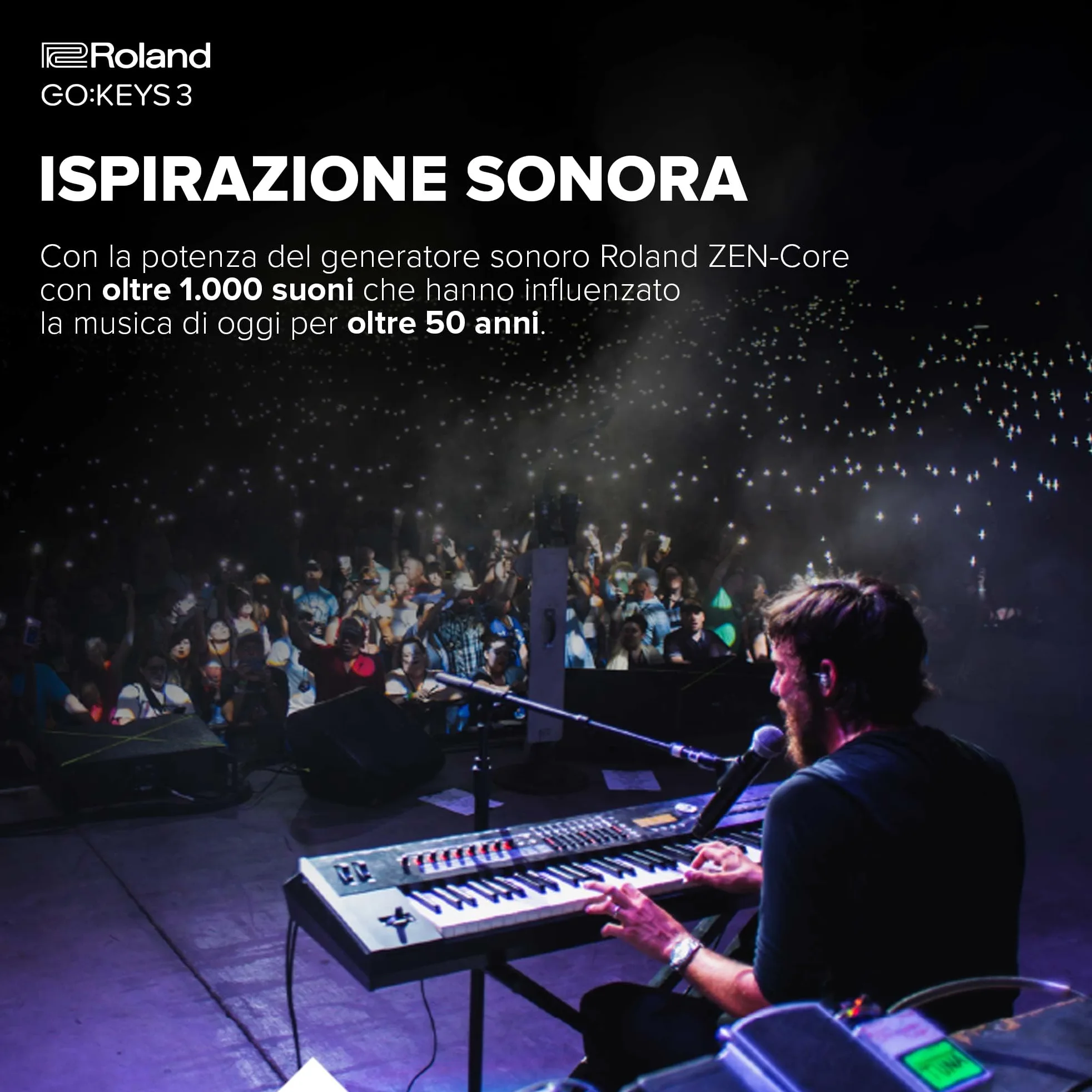 Roland GO:KEYS 3 Music Creation Keyboard | Tastiera a 61 Note | Generatore ZEN-Core con Oltre 1.000 Suoni Integrati | Diffusori Stereo Incorporati | Supporto di Audio/MIDI Bluetooth – Midnight Blue