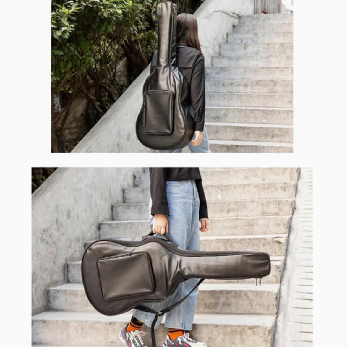 GALPADA Borsa per Chitarra Acustica 40/41 Pollici Pu Nera Doppia Tracolla | Modello Portatile, Design Ergonomico, Tasca Esterna Ampia, Adatta a Esibizioni All'aperto e Training
