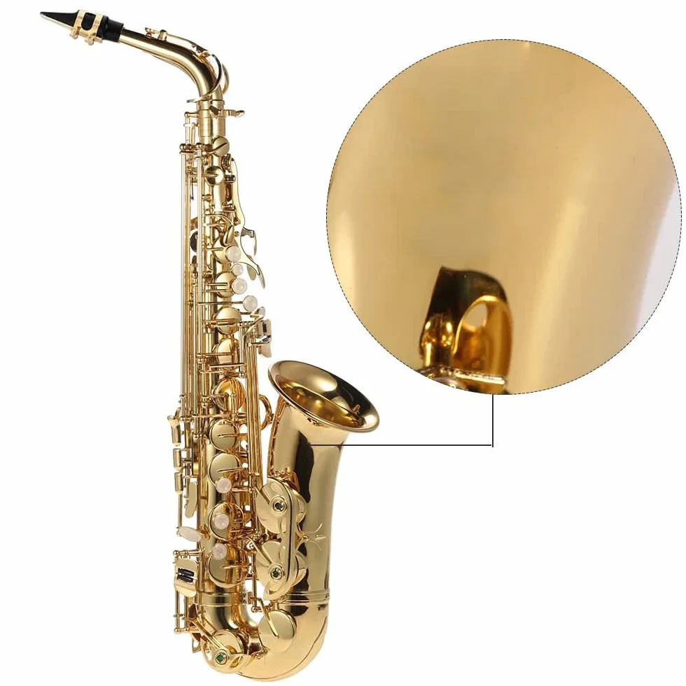Sax d39,Sassofono contralto in mib Ottone laccato oro Sax piatto in mi 802 Tipo di chiave Strumento a fiato con spazzola per la pulizia Guanti di stoffa Custodia imbottita con cinturino