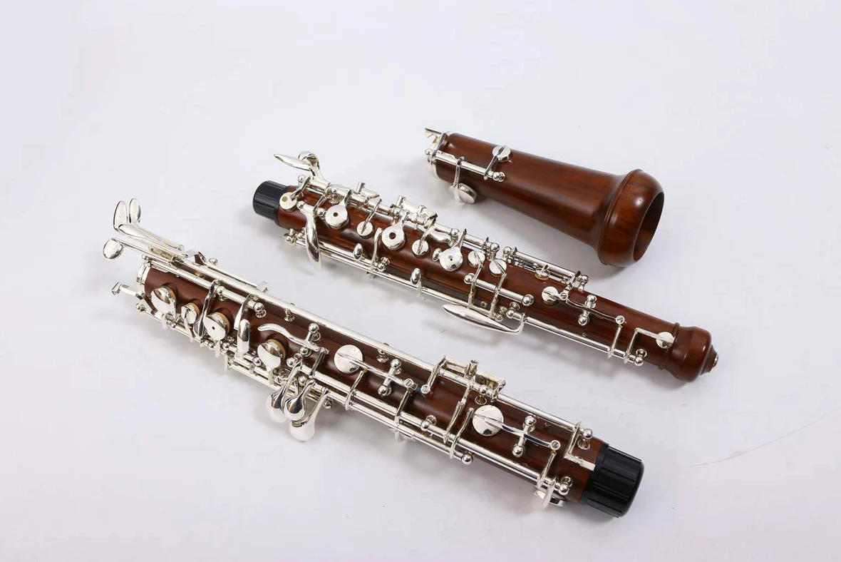 Yinfente Oboe professionale in palissandro placcato argento chiave C sinistra F risonanza semiautomatica strumento a fiato con ance per oboe e guanti, custodia in pelle + borsa per il trasporto e