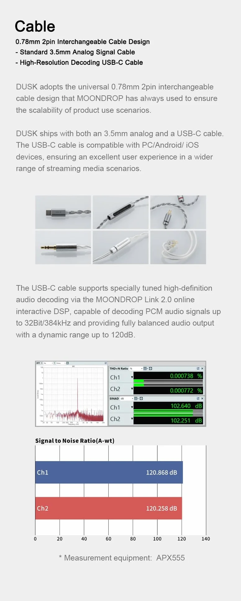 Moondrop Crinacle Dusk IEMs 2DD+2BA+2Planar Cuffie con 0,78 2 Pin 3,5mm/USB-C Plug