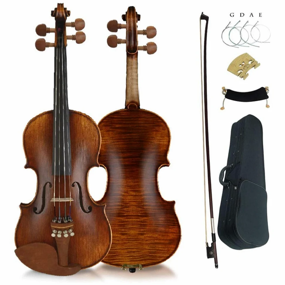 Violino Standard da Studente, per Principianti, Violino Premium 4/4 Violino in Legno massello a grandezza Naturale for violinista principiante/Studente Professionista Kit Violino Corda, Resto Spalla,