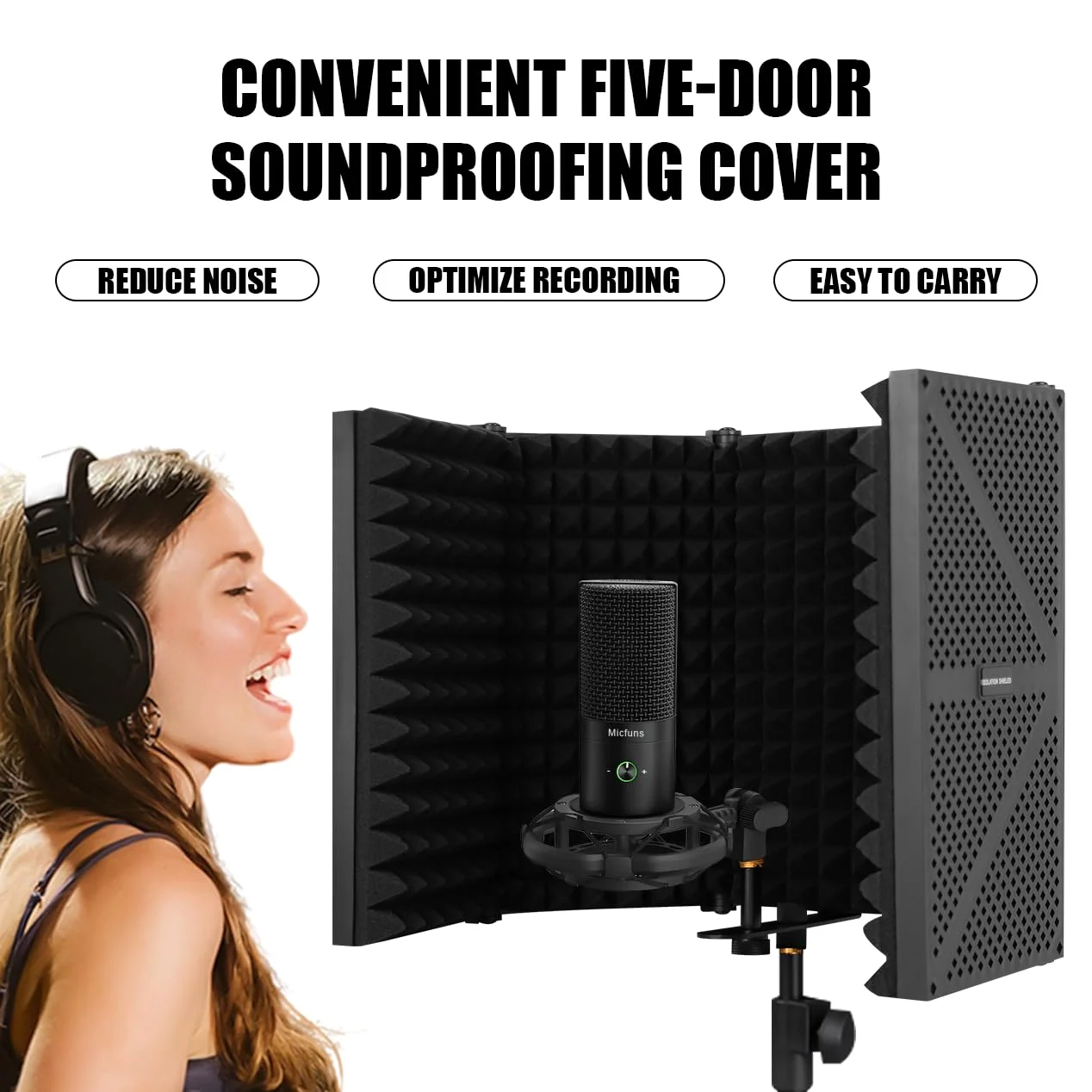 Microfono parabrezza, isolamento acustico, assorbitore per microfono con strato di schiuma assorbente, fonoassorbente (5 porte)