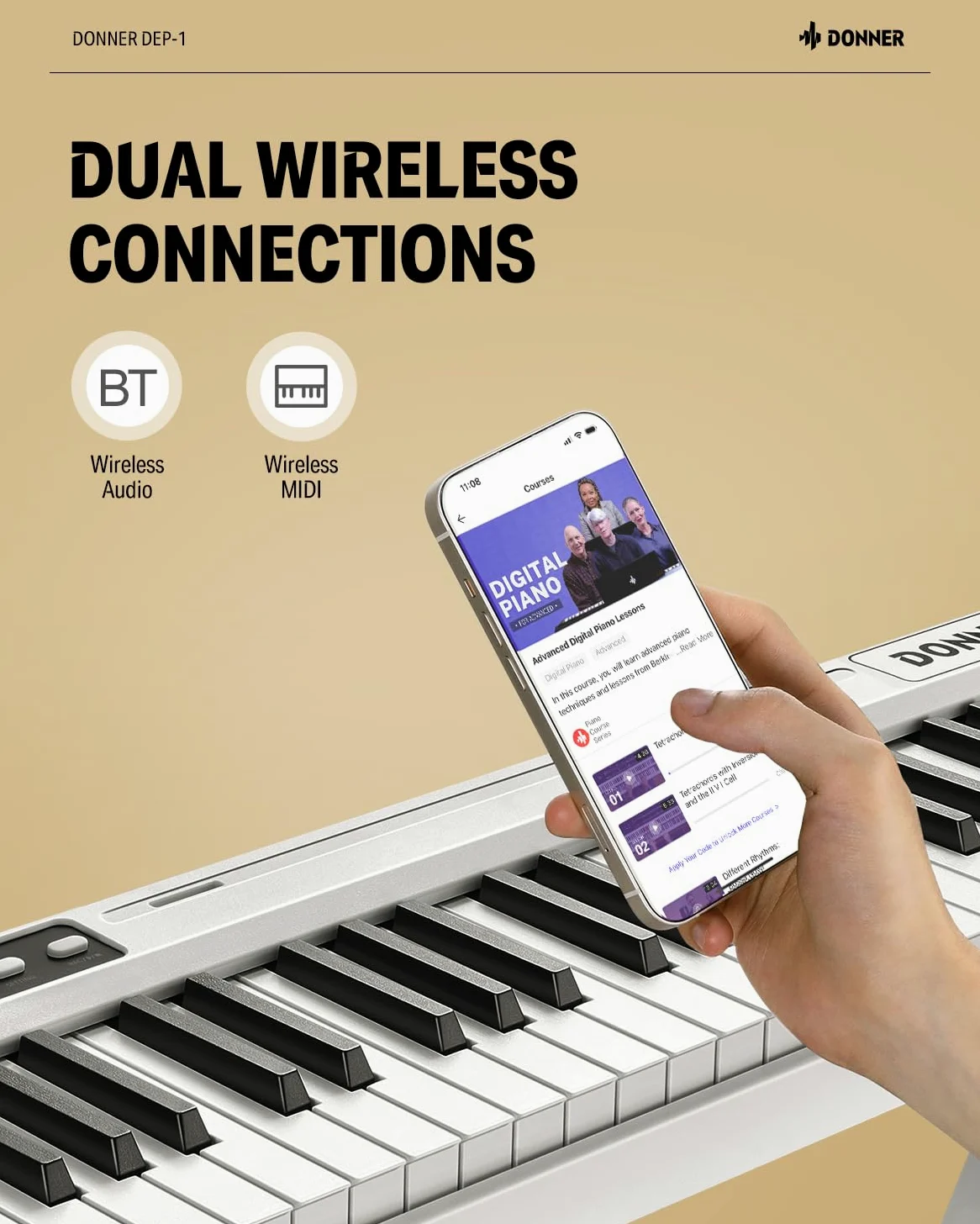 Donner DEP-1 - Tastiera con 88 tasti, tastiera digitale per principianti, tasti dinamici, pianoforte elettronico portatile con supporto, pedale di sostegno, borsa per il trasporto e adesivo per