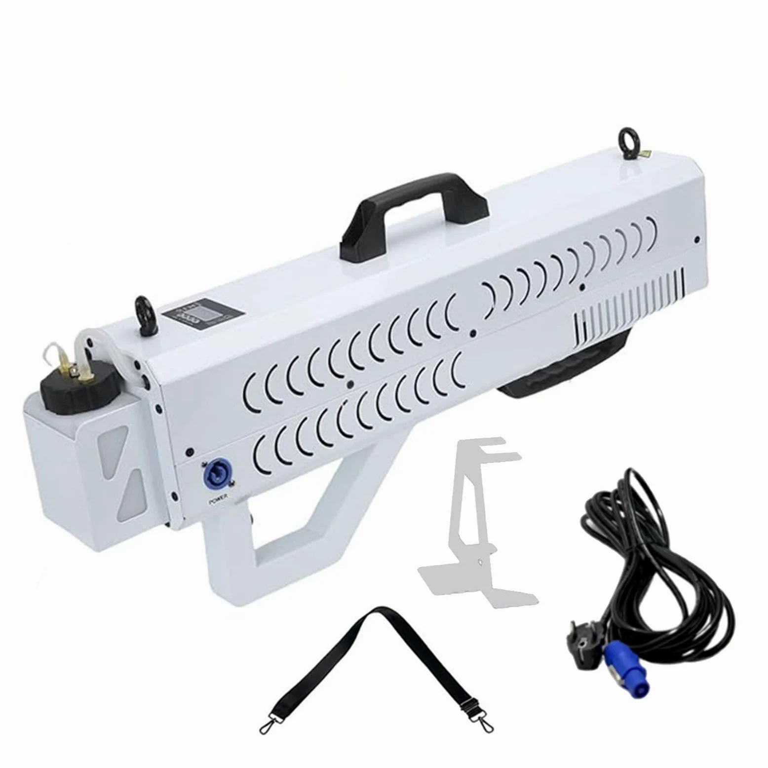 Macchina del fumo, pistola for nebbia portatile da 1500W, macchina for nebbia a cannone con luci a LED, altezza di spruzzo 6-8m e distanza di spruzzo 8-10m for feste in discoteca,effetti DJ,(White)