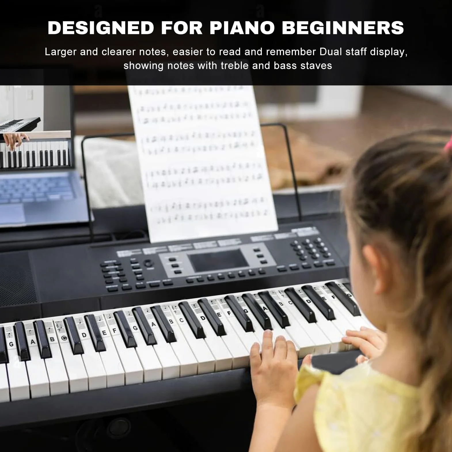 Etichette in silicone per pianoforte, note musicali per pianoforte, istruzioni (lingua italiana non garantita), accessori per pianoforte per 88 tasti di dimensioni intere, tasti per pianoforte per