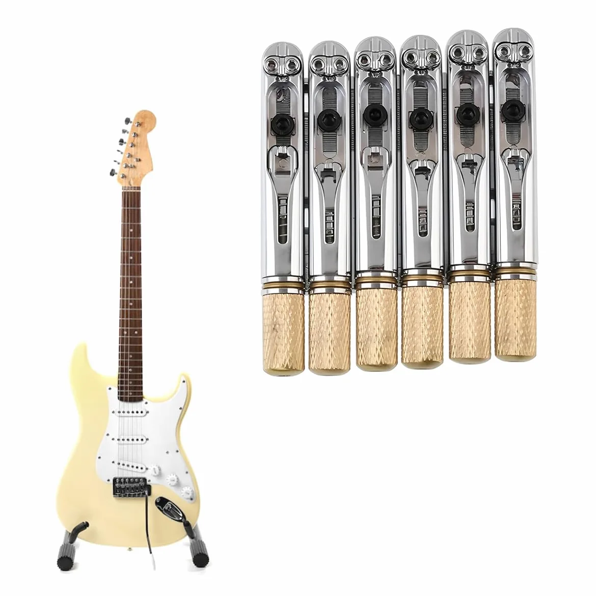 Grobo Cordiera Del Ponte Della Chitarra Elettrica Senza Testa a 6 Corde Da 10,5 Mm, Dispositivo Di Blocco Della Corda Fissa Per Chitarra, Argenteo