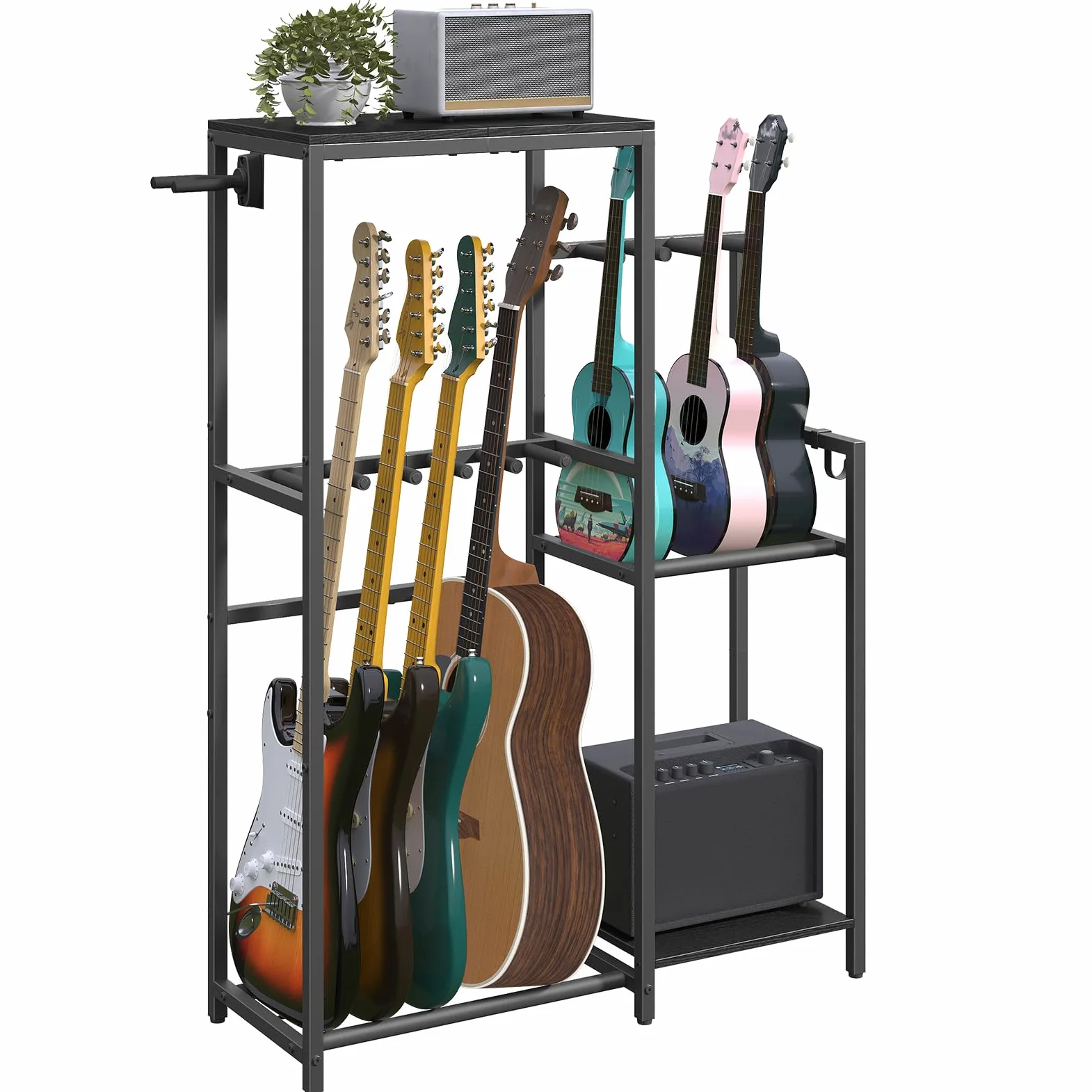 MahanCris Supporto per chitarra multi-instrumenti, acustiche, elettro, basso, ukulele, 5 chitarre, AMP, accessori, custodia EVA