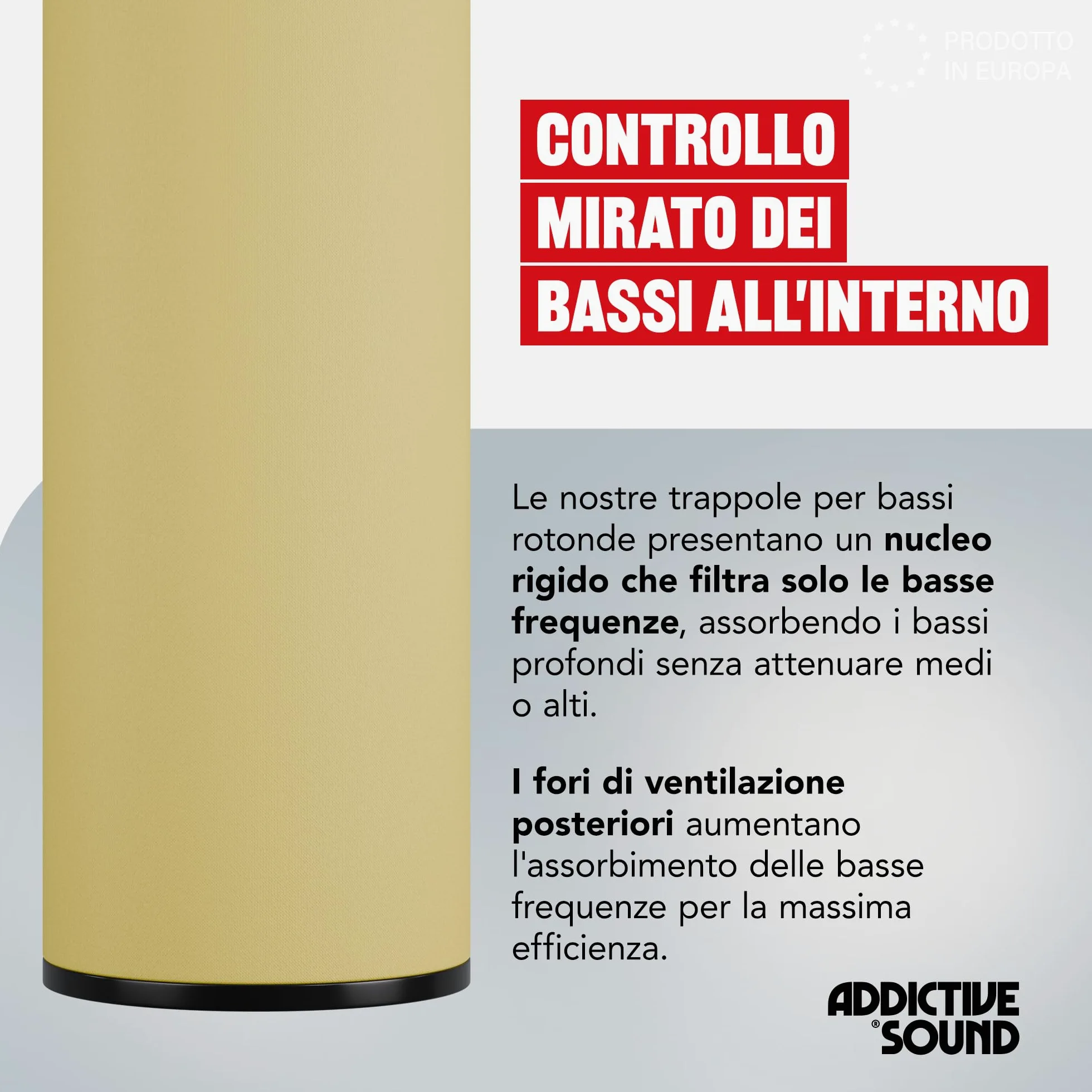 Addictive Sound Bass Trap Cilindrico Premium - Qualità Studio - Lana Acustica Specializzata 80-210 Hz - Prodotto nell'UE - Impilabile Autoportante - Garanzia 36 Mesi - 100cm, Nero
