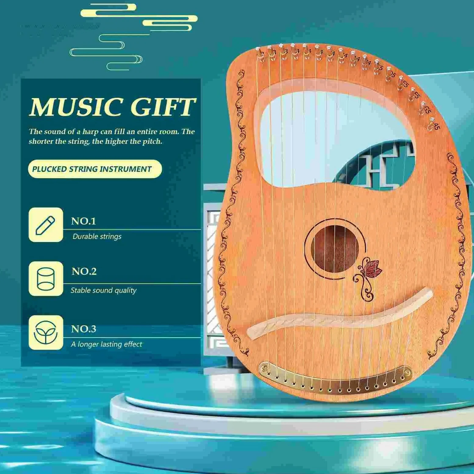 Strumento for Arpa Portatile Lap 16 Corde Lira Strumenti Musicali Accordatura in Legno 16 Corde per Adulti