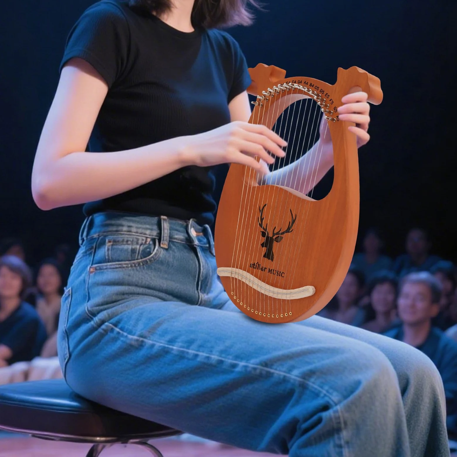 Lira Arpa, 16 corde, piccolo strumento di arpa, Lyre Harp con chiave a accordo, plettri e stracci, arpa portatile in mogano massiccio, per adulti, bambini, principianti