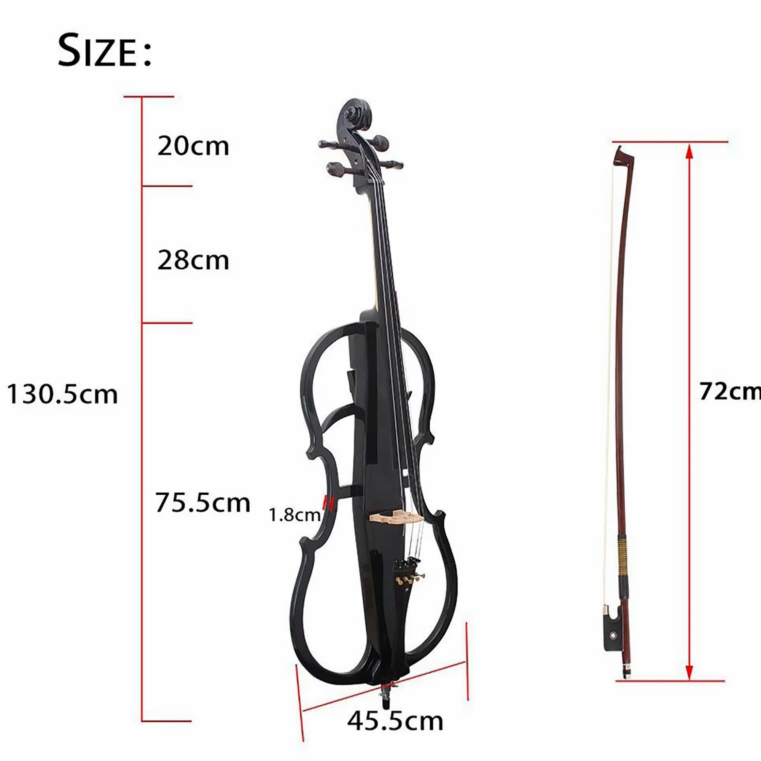 4/4 Violoncello Elettrico Metallico, Violoncello Elettrico Professionale Nero, Violoncello Elettrico Silenzioso in Legno Massello, Strumenti Musicali per Principianti, Esibizione sul Palco