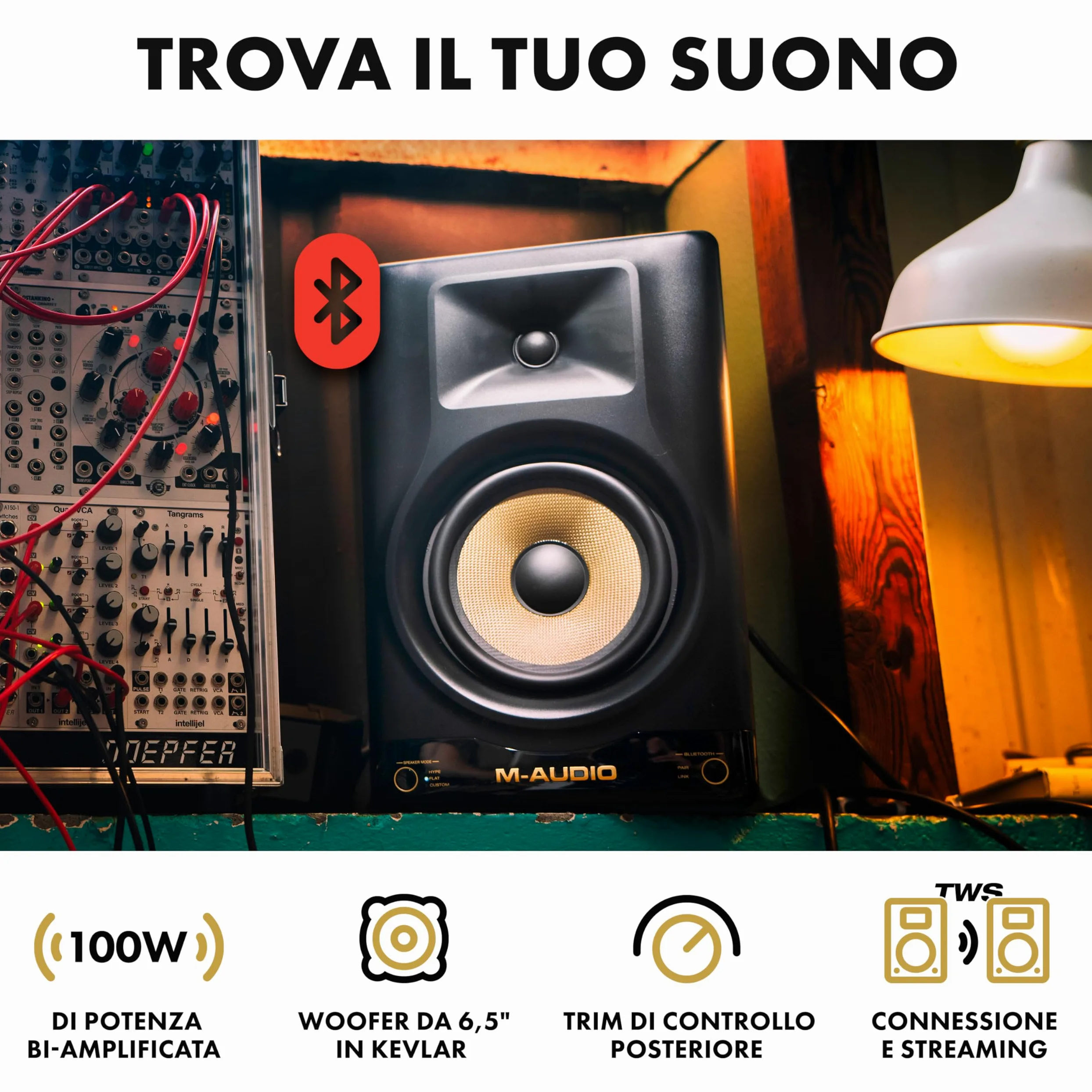 M-AUDIO Forty Sixty - Cassa monitor da studio attiva da 6,5" per la produzione e il mixing, con accurato crossover DSP, EQ, app di controllo e Bluetooth, 100 W