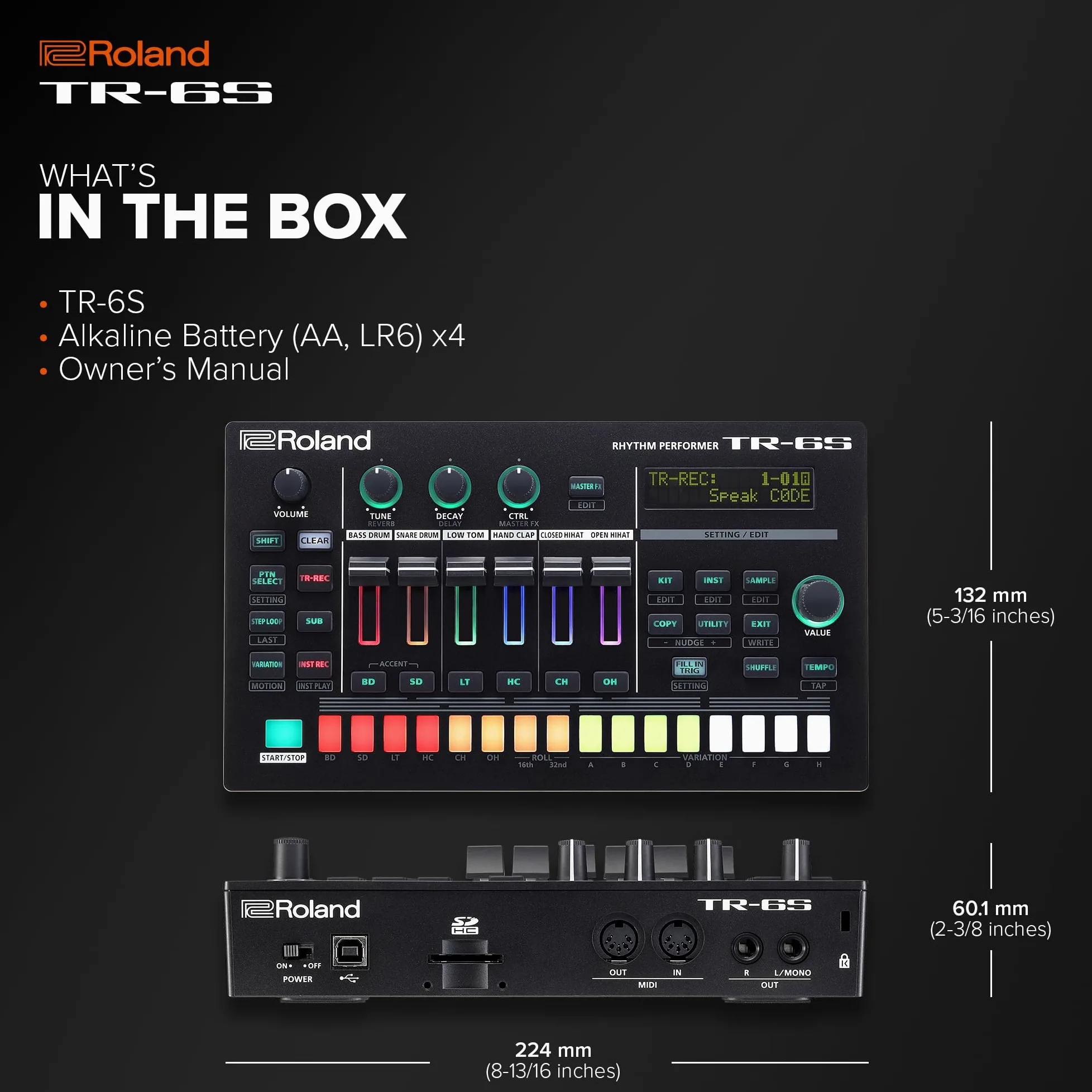 Roland TR-6S Rhythm Performer | Drum Machine Compatta con Sei Tracce di Veri Suoni TR, incluse TR-808, CR-78 e Altre | Grande Libreria di Sample Preset | Generatore Sonoro FM Editabile