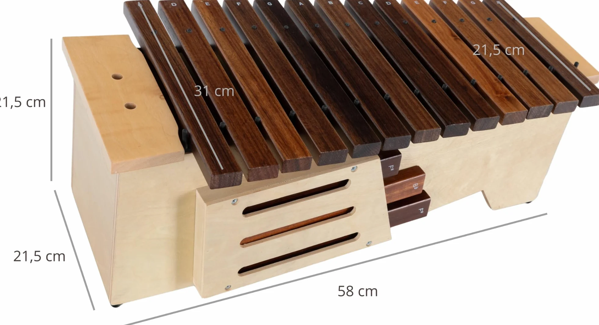 Classic Cantabile AX-1600NG Alt-xilofono (Alt Xilofono, 16 toni, scala diatonica in Do maggiore, estensione: c' a a'', cassa di risonanza in tiglio, bacchette) Legno di tiglio
