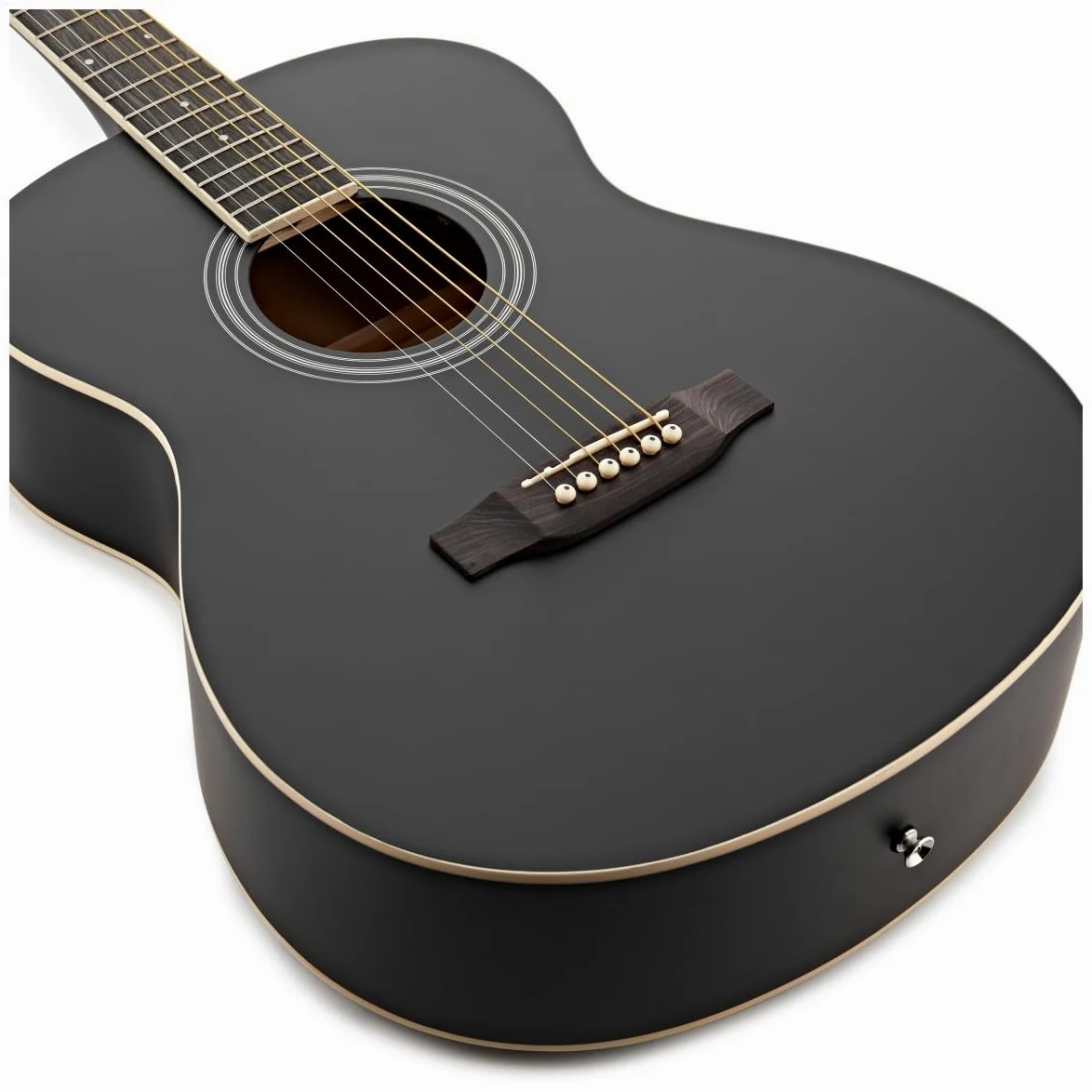 Chitarra acustica mancina Student di Gear4music, nera | Per suonatori mancini in crescita, costruzione in tiglio per un tono brillante ed equilibrato, manico a C comodo
